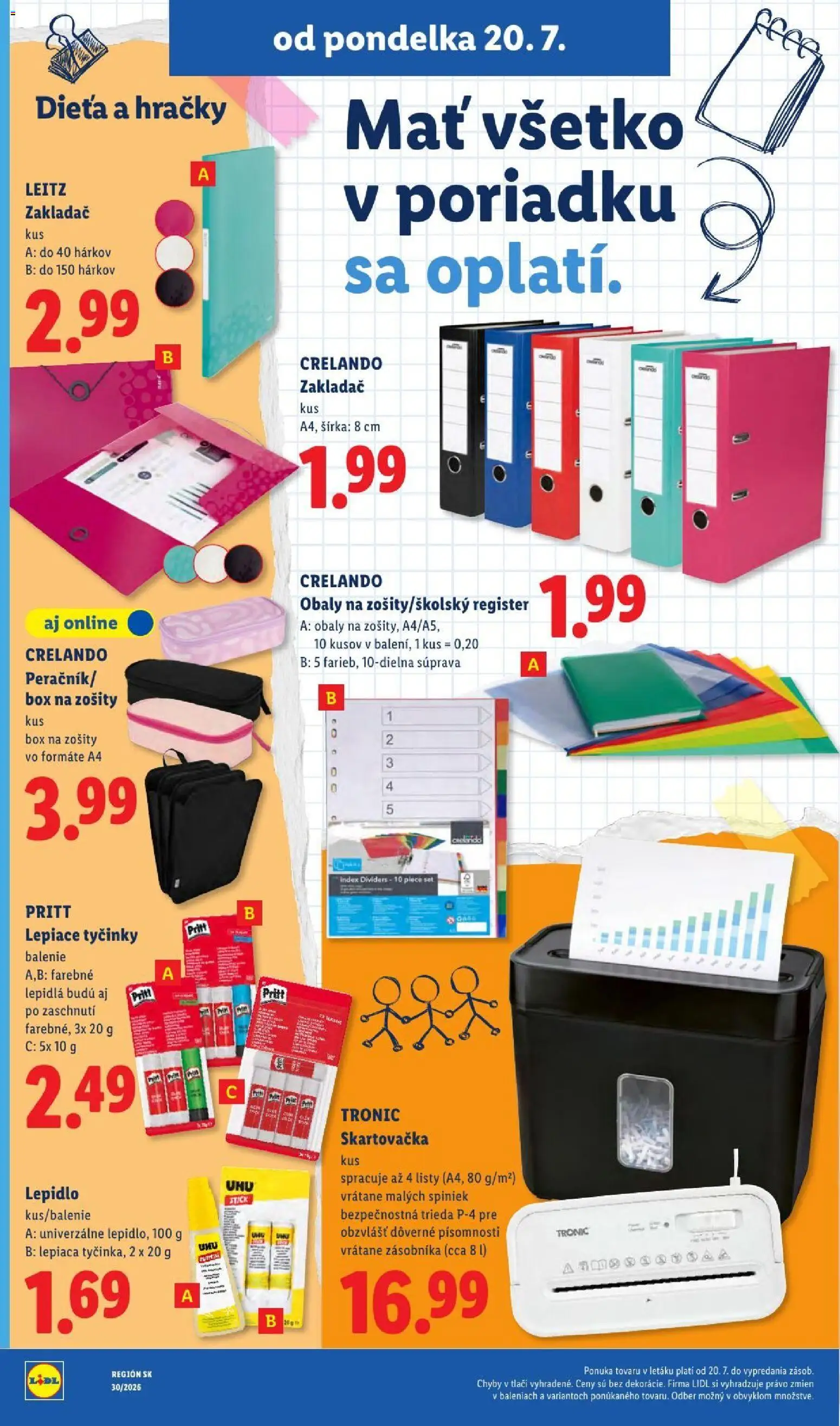 Nové Lidl akcie – leták je platný od 20.07.2026 | Strana: 60 | Produkty: Skartovačka, Notebook, Hračky
