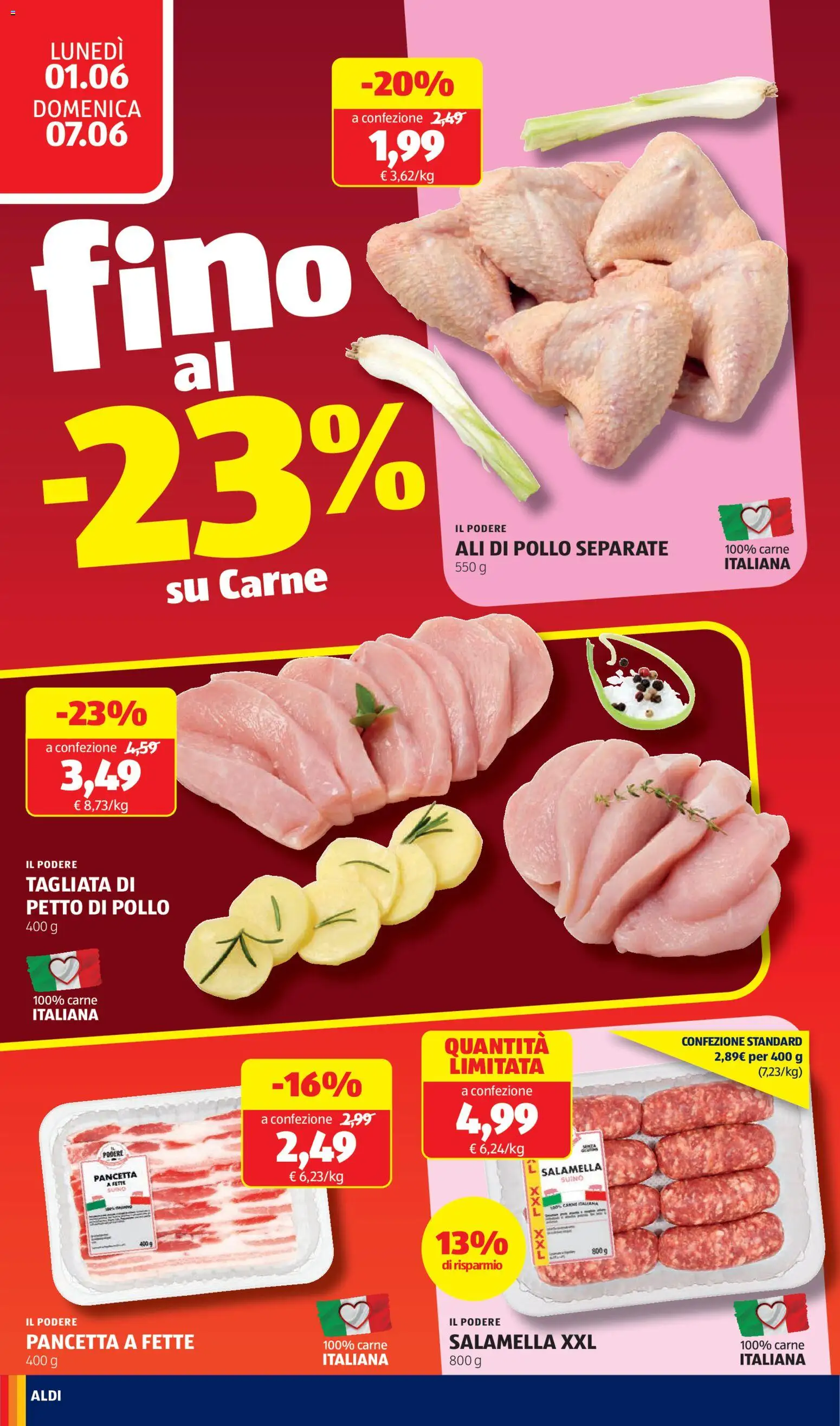 Volantino Aldi del 01.06.2026 | Pagina: 10 | Prodotti: Salamella, Pollo, Pancetta, Suino
