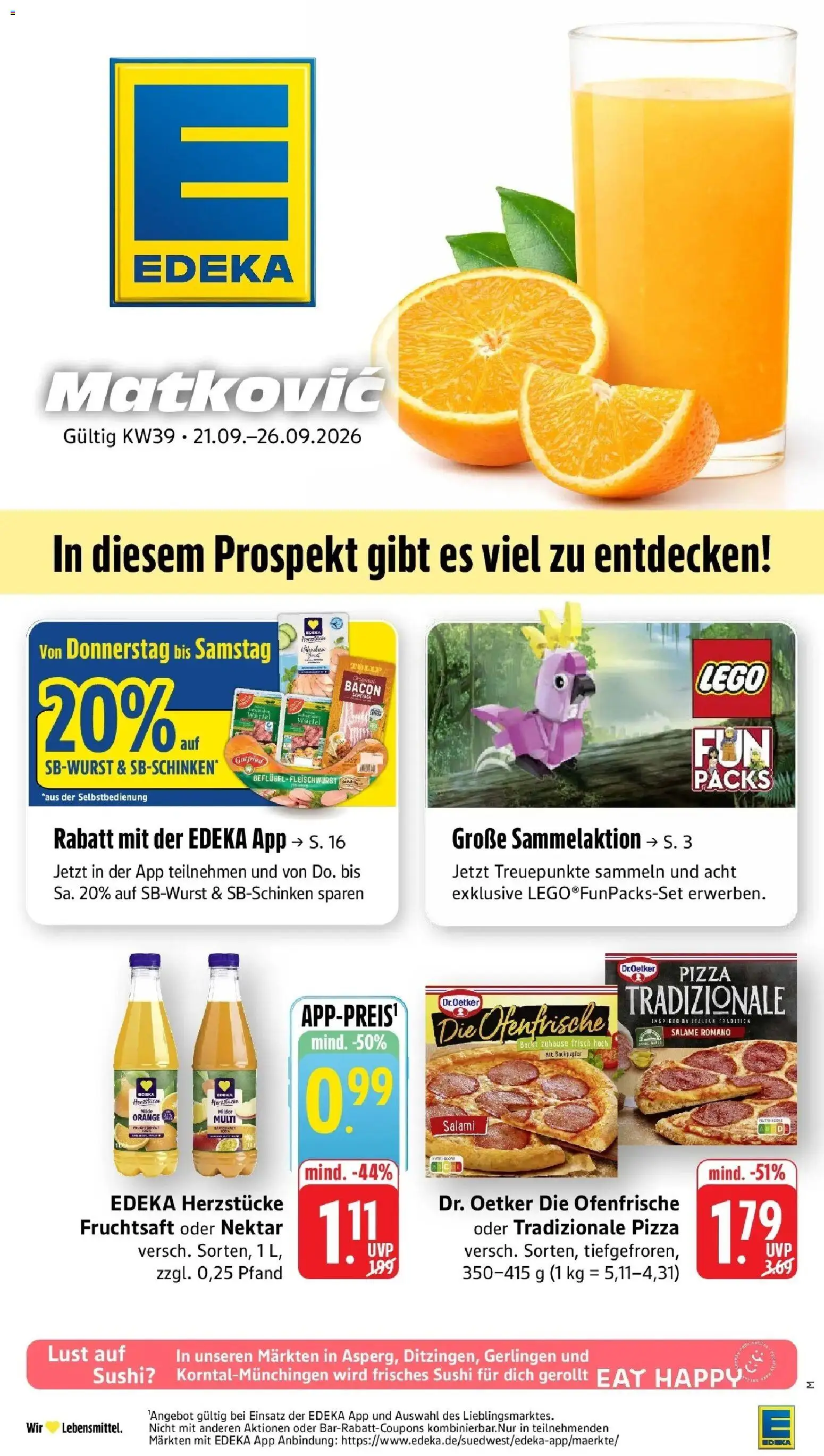 Edeka Prospekt Ditzingen (ab 21.09.2026) » Angebote Online | Seite: 1 | Produkte: Ofenfrische, Salami, Pizza, Fruchtsaft