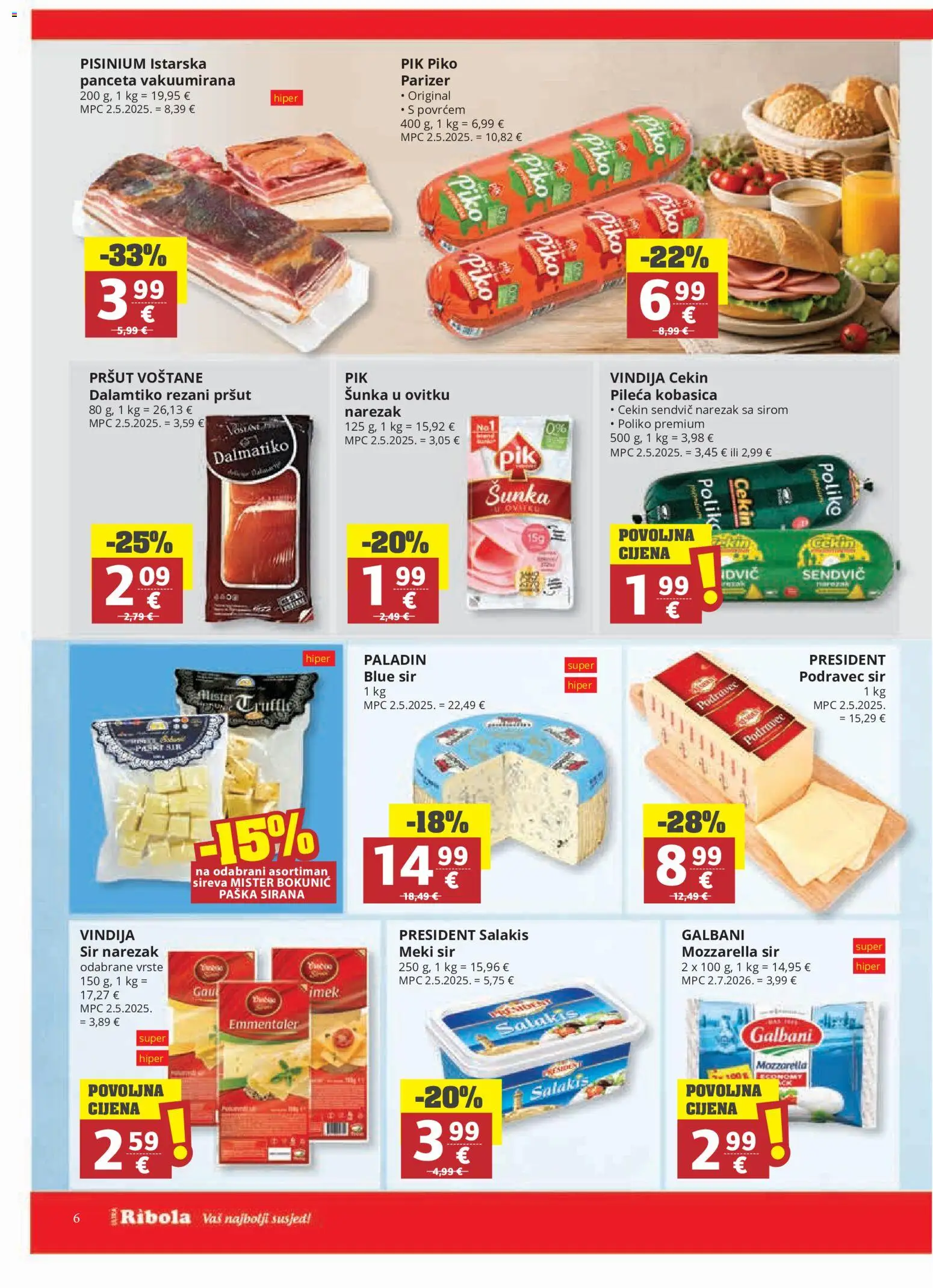 Ribola katalog | vrijedi od 07.09.2026 | Stranica: 6 | Proizvodi: Mozzarella, Sir, Pršut, Kobasica