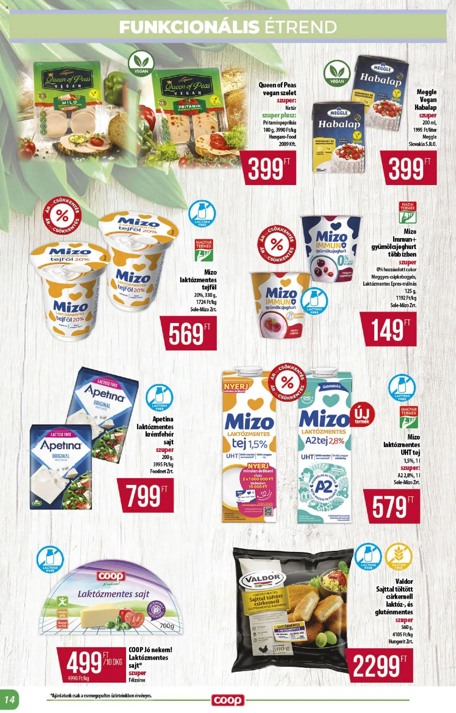 COOP akciós ujság - amely érvényes a következő dátumtól: 18.06.2026 | Oldal: 14 | Termékek: Laktózmentes sajt, Sajt, Tejföl, Vegán
