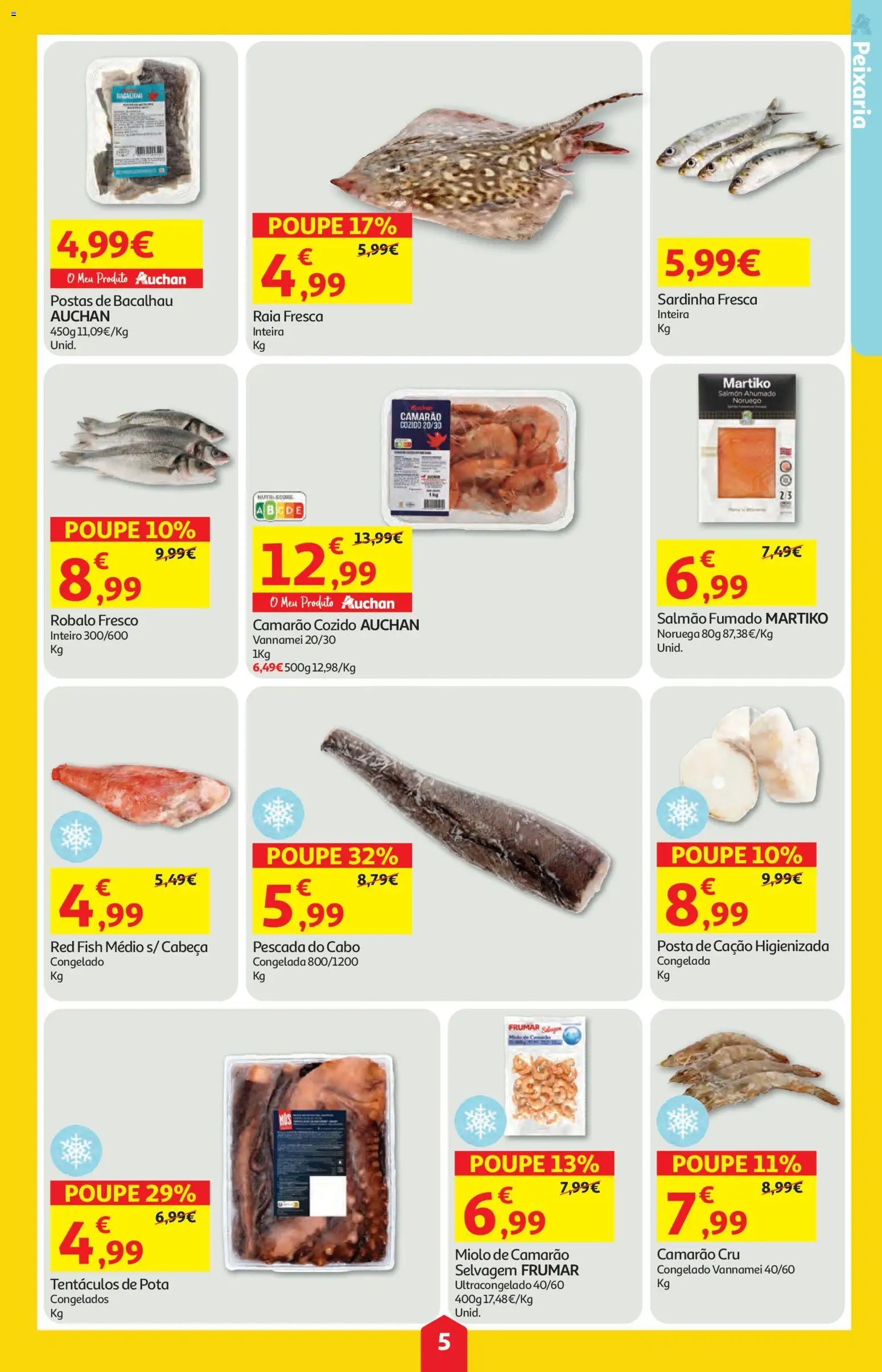 Auchan folheto │ válido de 16/07/2026 | Página: 5 | Produtos: Cabo, Bacalhau, Camarão, Pescada do cabo