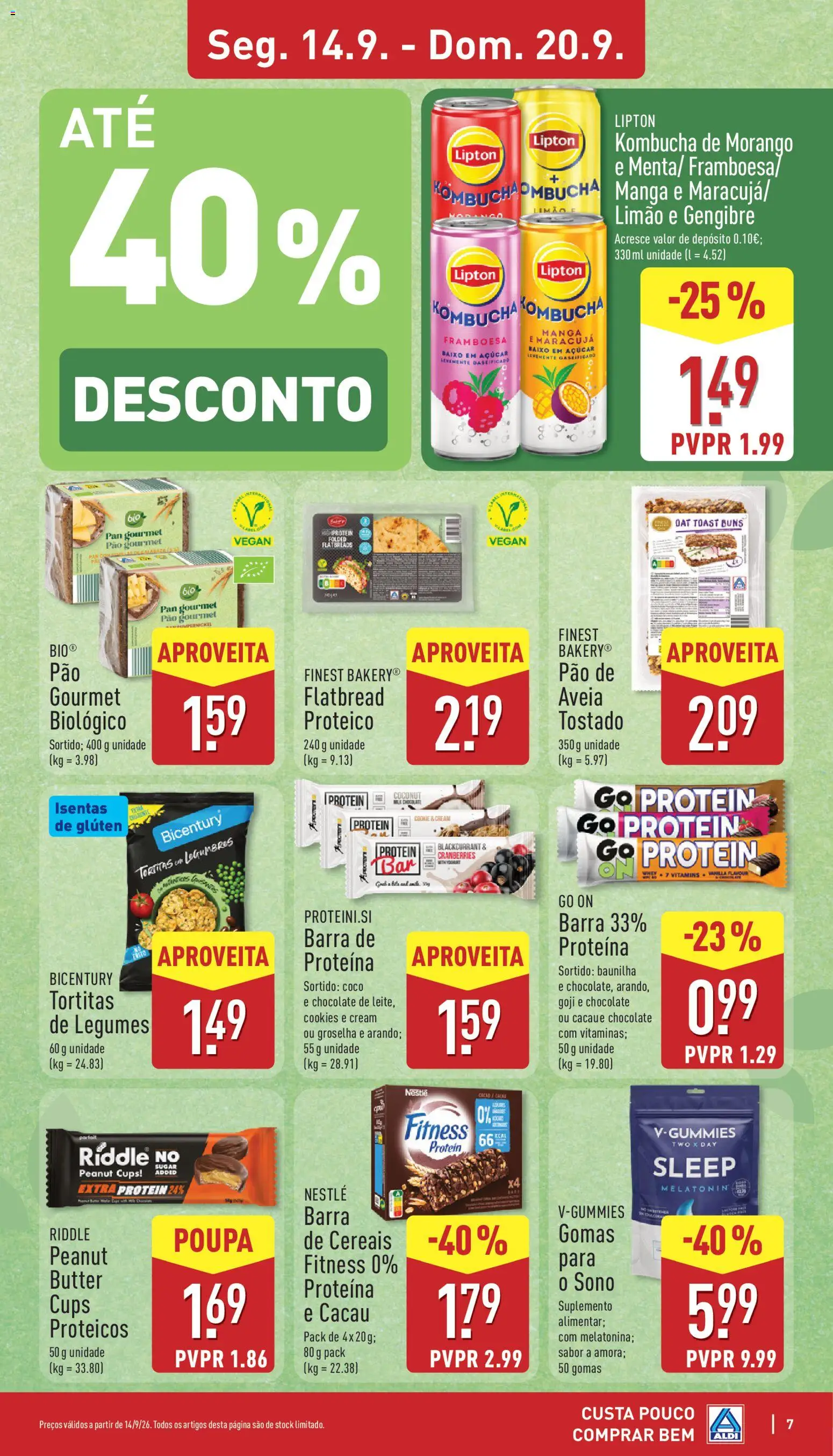 Aldi folheto │ válido de 14/09/2026 | Página: 7 | Produtos: Barra de proteína, Açúcar, Gomas, Proteina