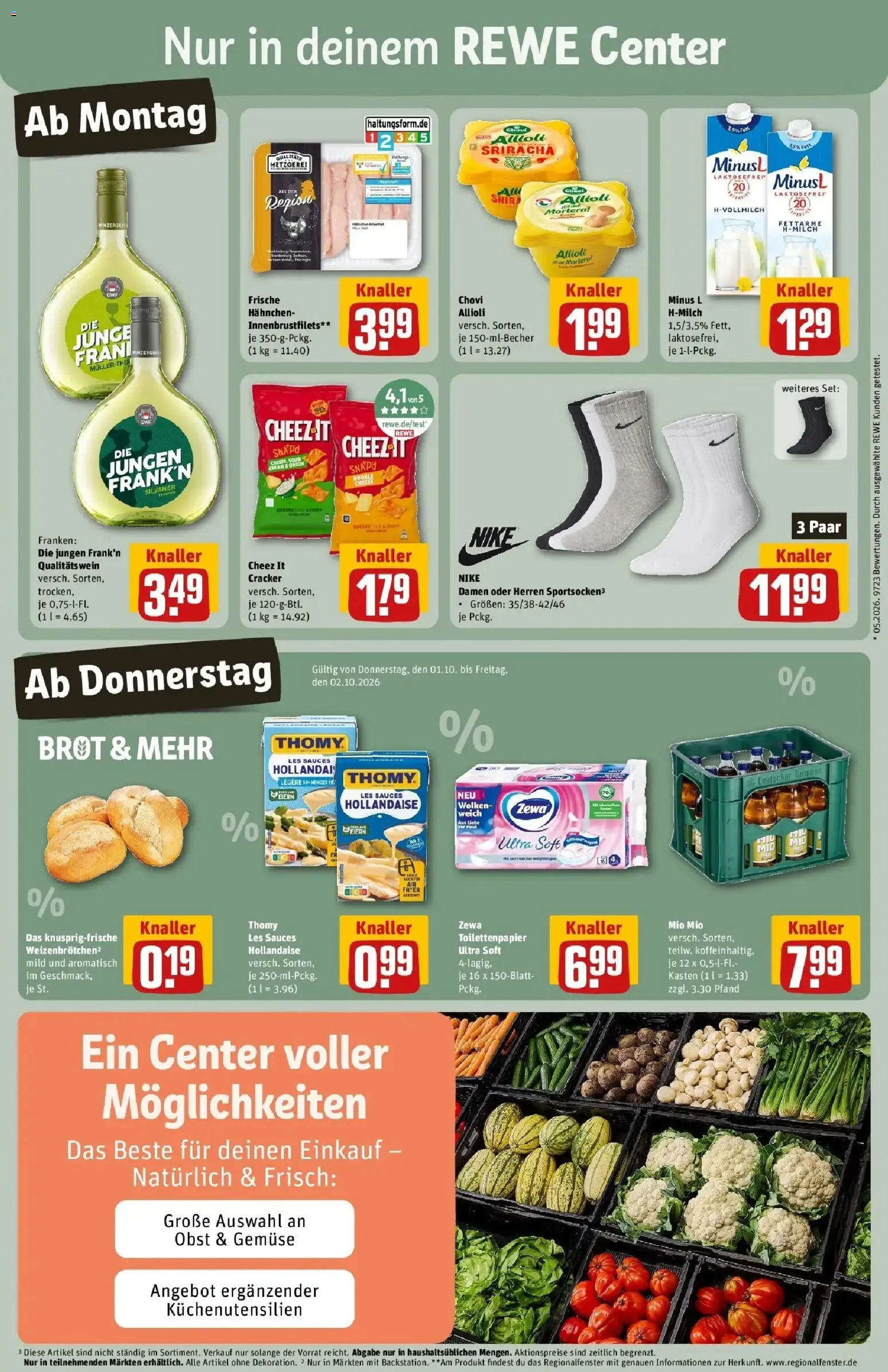 REWE Prospekt ab 28.09.2026 zum Blättern » Angebote | Seite: 5 | Produkte: Hahnchen, Thomy les sauces, Obst, Toilettenpapier