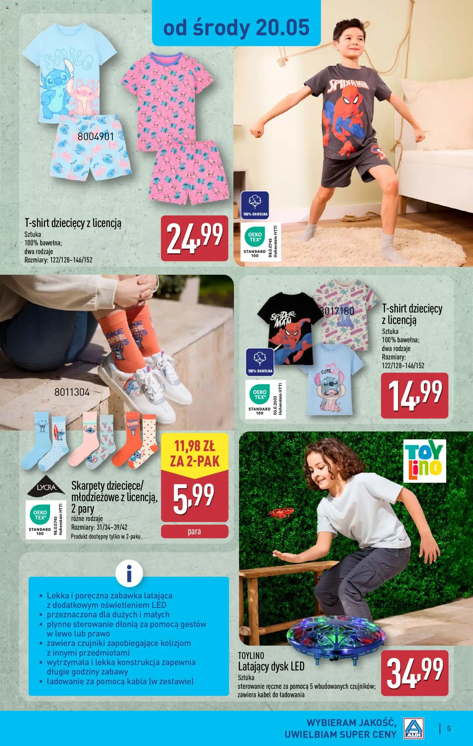 Aldi gazetka - Hity od Środy i od Soboty od 20.05.2026 | Strona: 5 | Produkty: Skarpety, Kabel, Dysk