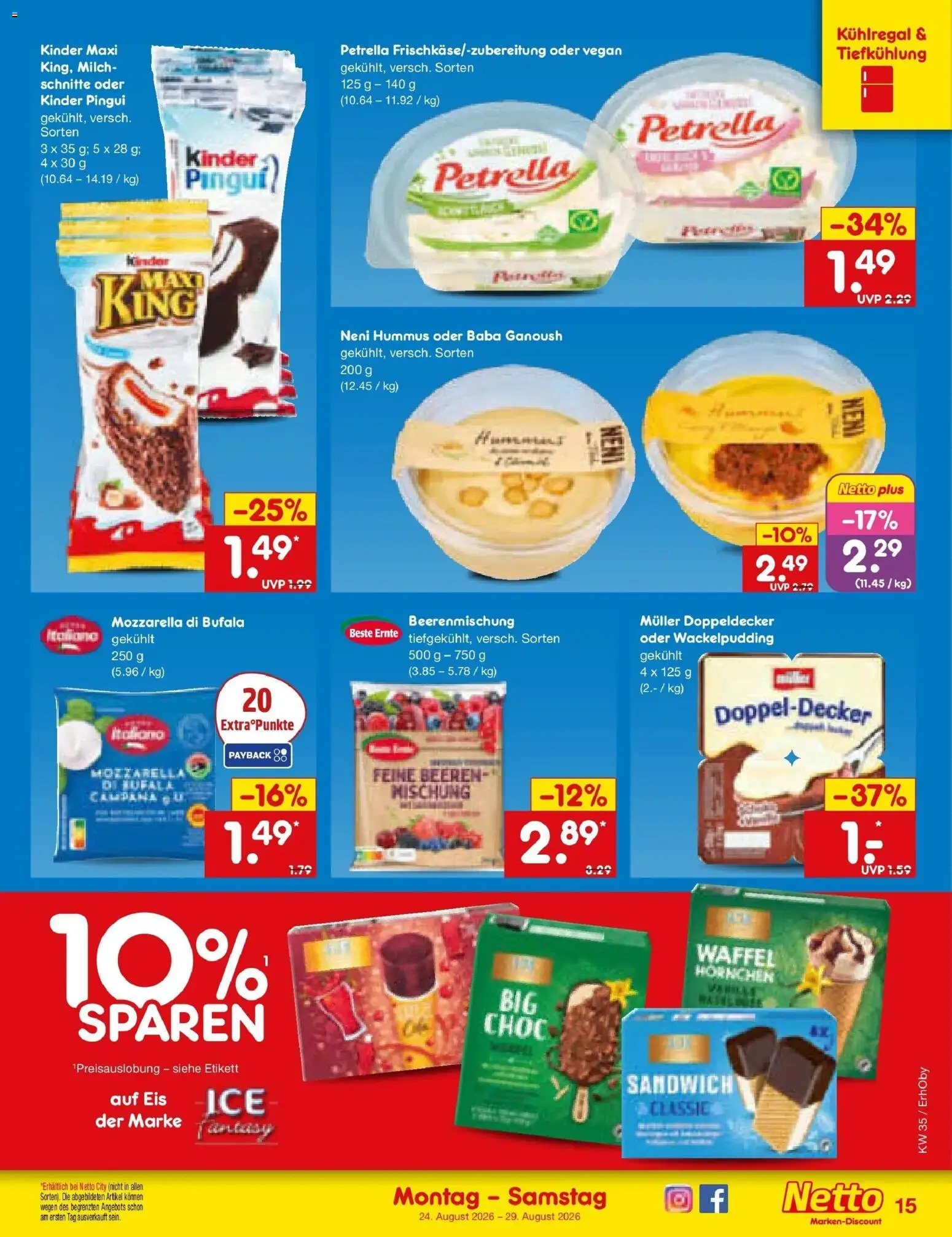 Netto Marken-Discount Prospekt Velden (ab 24.08.2026) » Angebote | Seite: 23 | Produkte: Milch, Mozzarella, Hummus, Eis