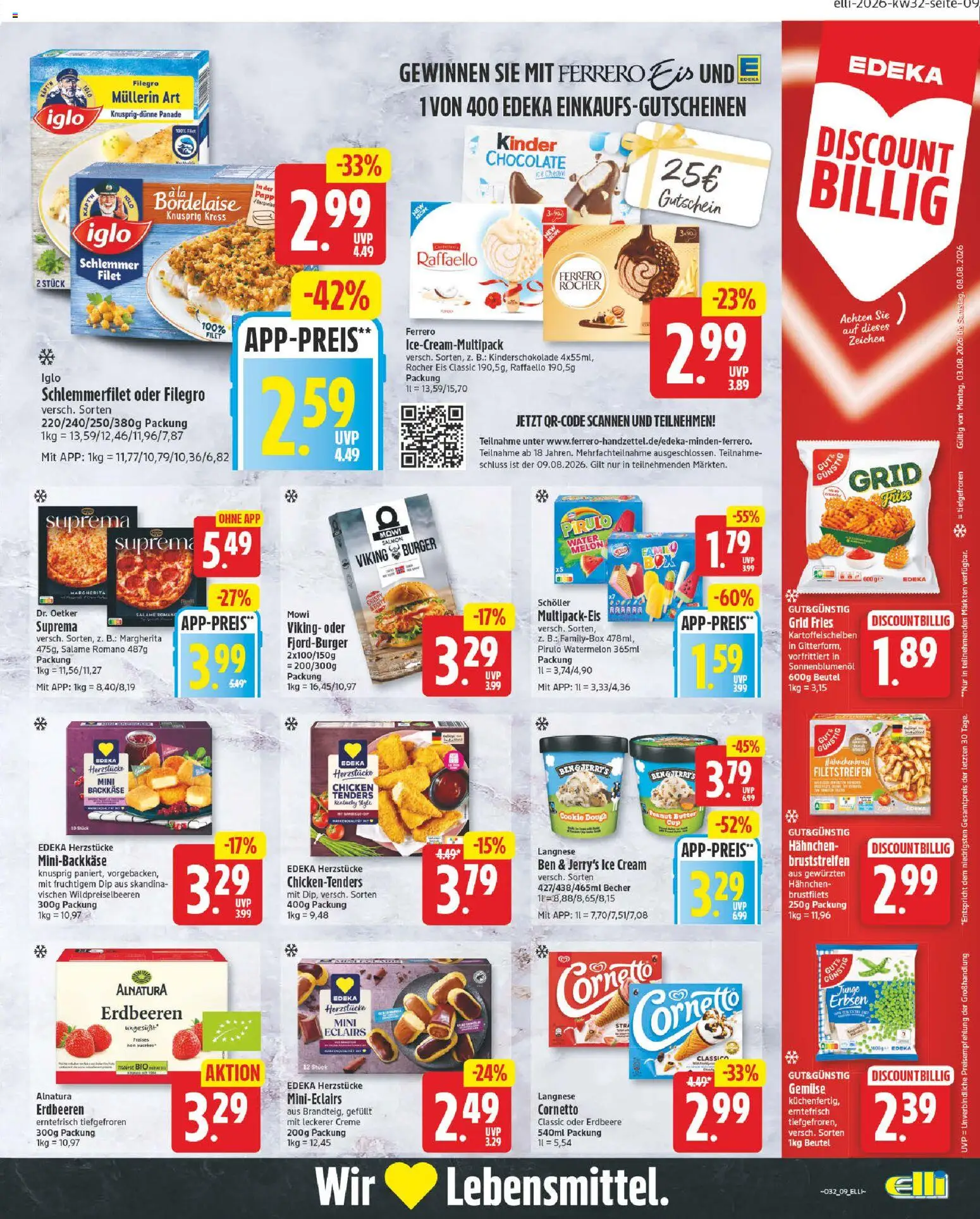 Elli Markt Prospekt Gütersloh – gültig ab 03.08.2026 | Seite: 9 | Produkte: Langnese, Butter, Creme, Erbsen