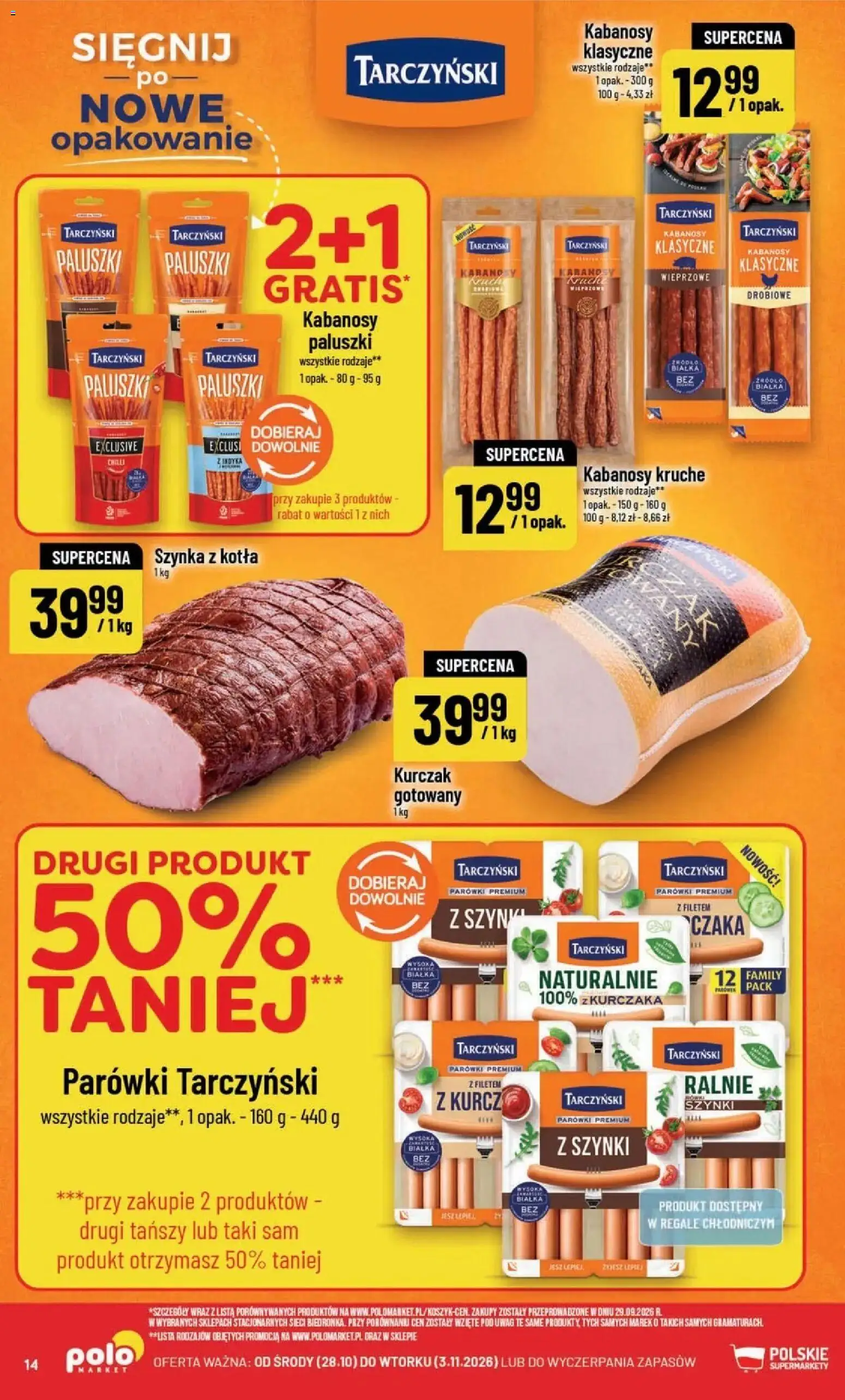 POLOmarket aktualna gazetka od 28.10.2026 | Strona: 14 | Produkty: Kabanosy Tarczyński, Kurczak, Kabanosy, Kabanos