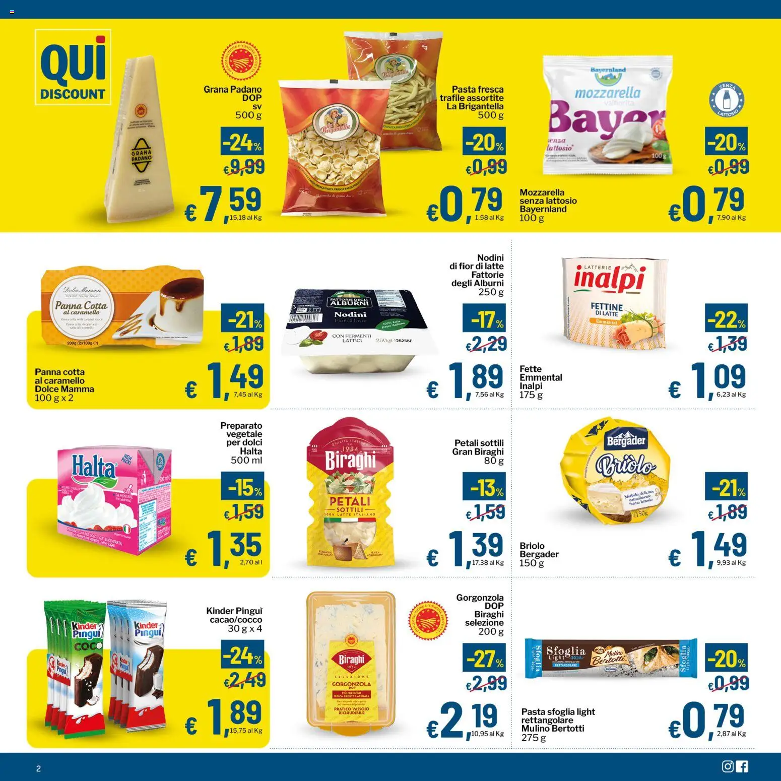 Volantino Qui Discount del 06/10/2026 | Pagina: 2 | Prodotti: Panna, Latte, Pasta, Senza lattosio