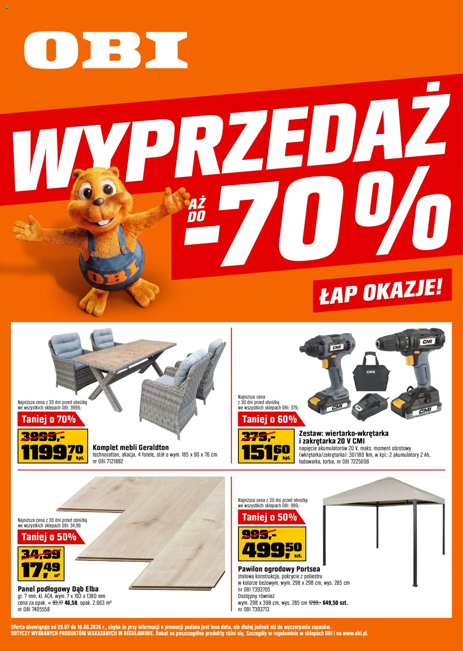 OBI gazetka - Wyprzedaż od 29.07.2026 | Strona: 1 | Produkty: Pawilon ogrodowy, Stół