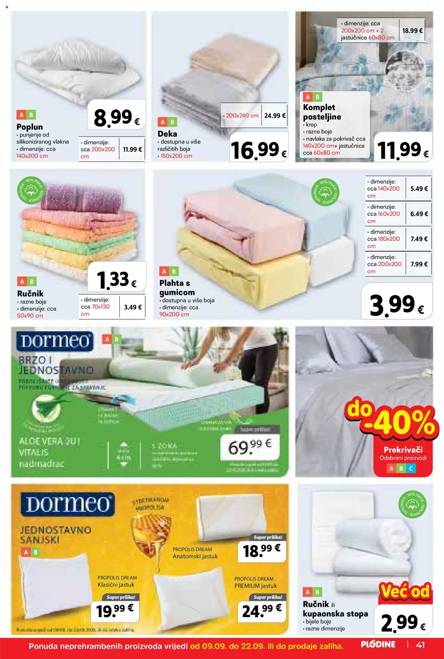 Plodine katalog | vrijedi od 09.09.2026 | Stranica: 41 | Proizvodi: Pokrivač, Ručnik, Jastučnica, Plahta