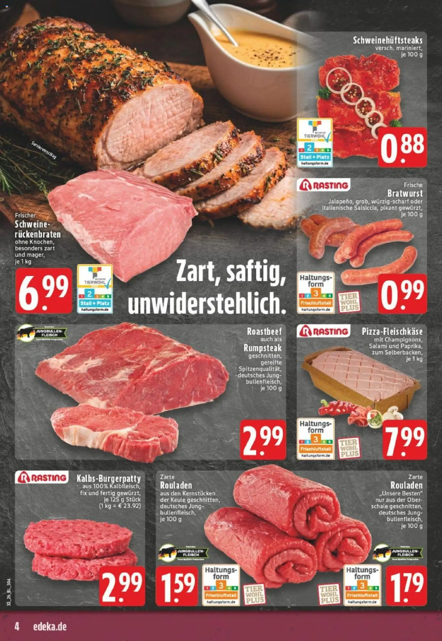 Edeka Prospekt Dortmund – gültig ab 03.08.2026 | Seite: 4 | Produkte: Rumpsteak, Bratwurst, Roastbeef, Salami