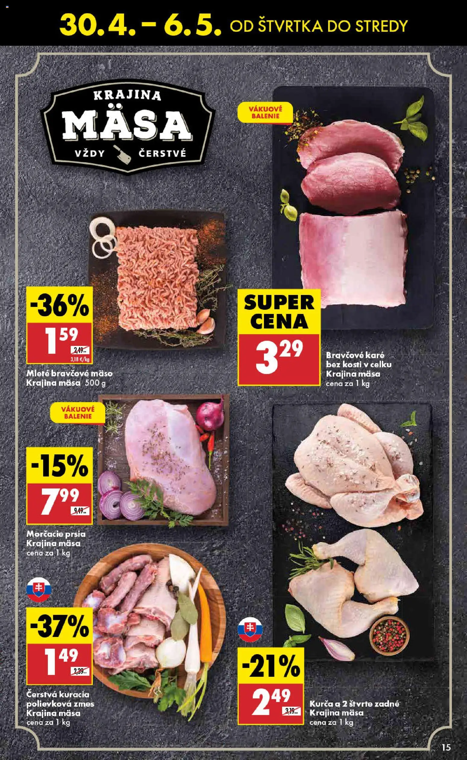 Nové Biedronka akcie – leták je platný od 30.04.2026 | Strana: 15 | Produkty: Bravčové mäso, Kurča, Bravčové karé