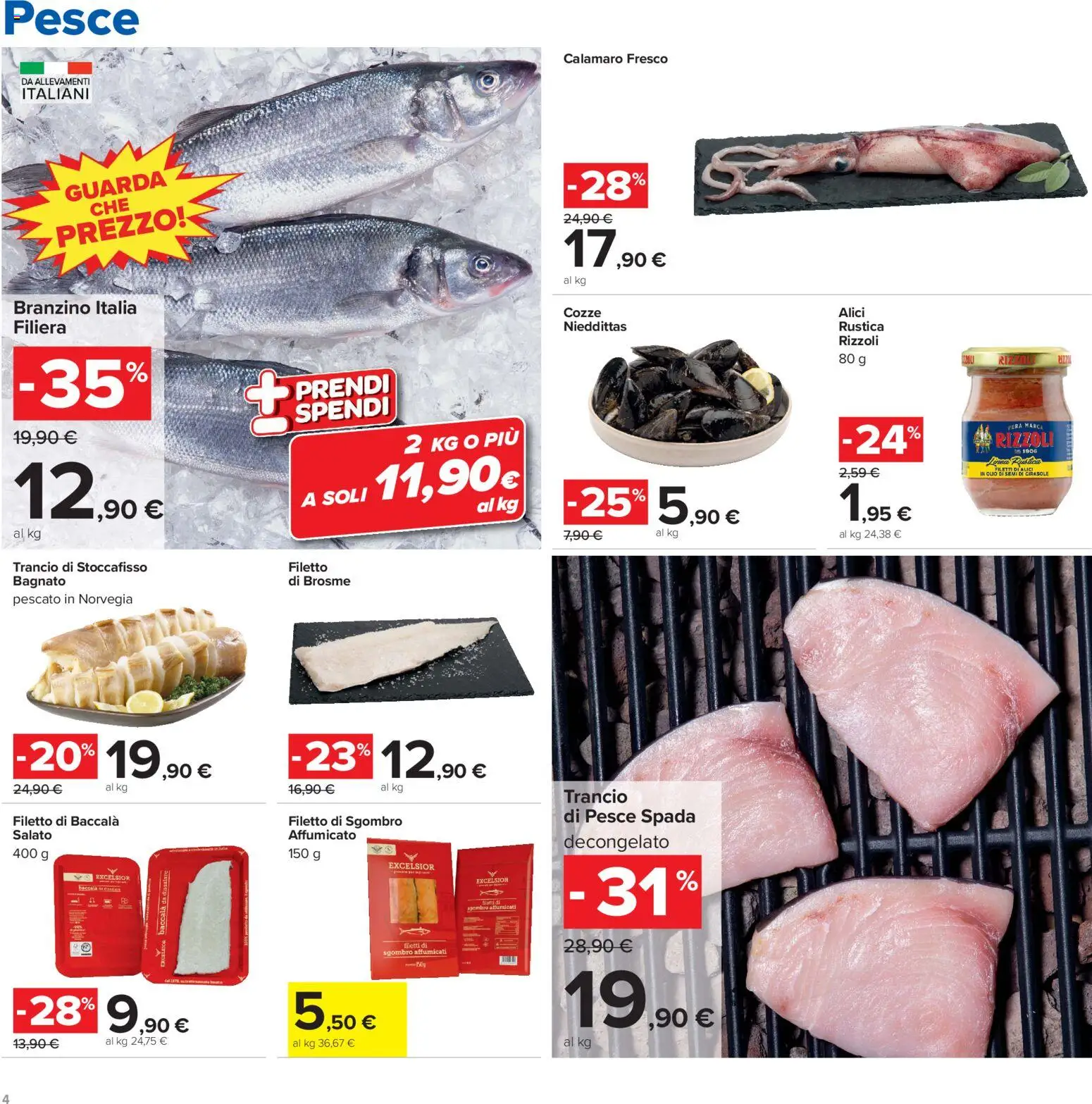 Volantino Carrefour del 13/10/2026 | Pagina: 4 | Prodotti: Filetto, Pesce spada, Sgombro, Alici
