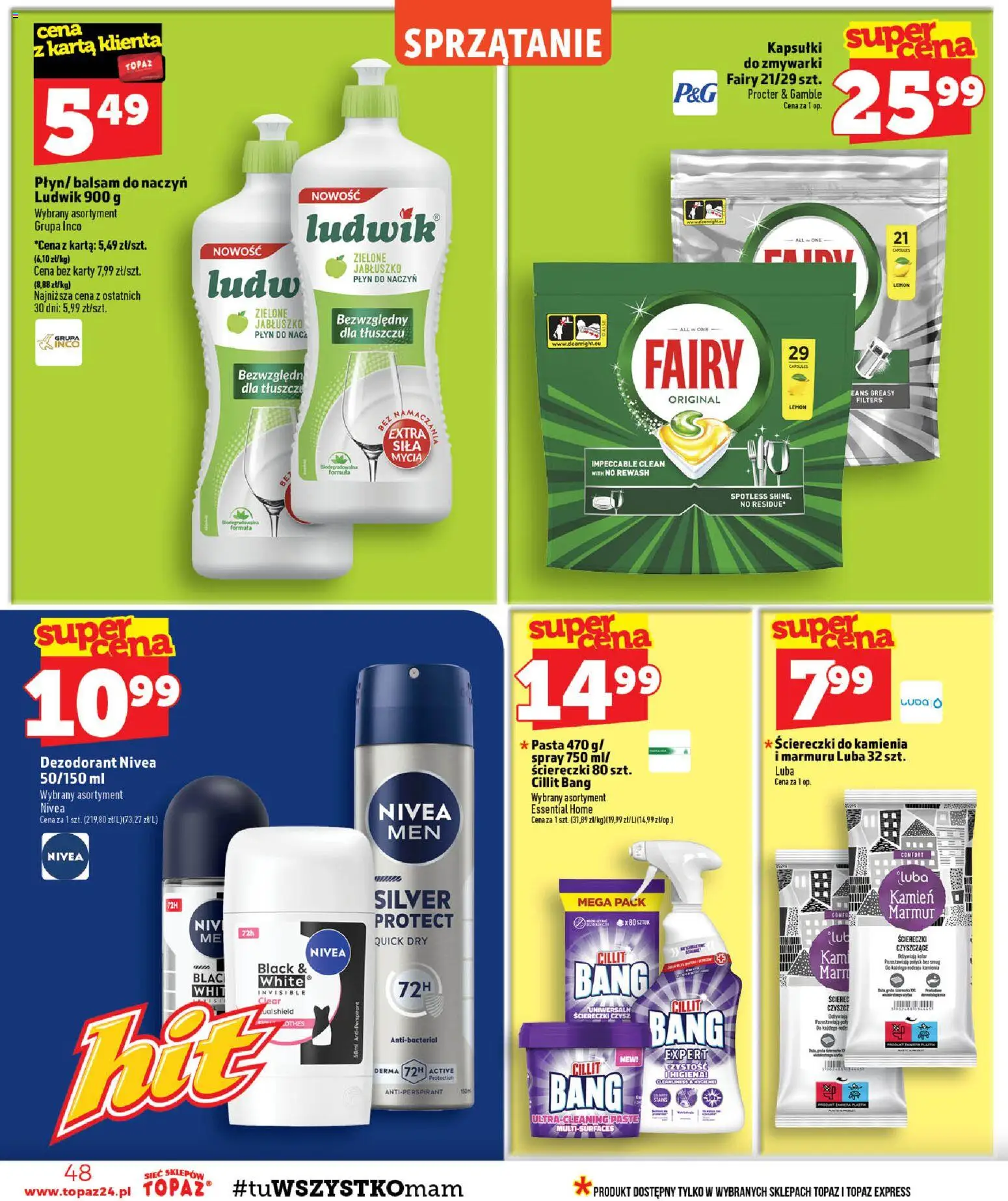 Topaz gazetka od 15.10.2026 | Strona: 48 | Produkty: Ściereczki, Pasta, Fairy, Dezodorant