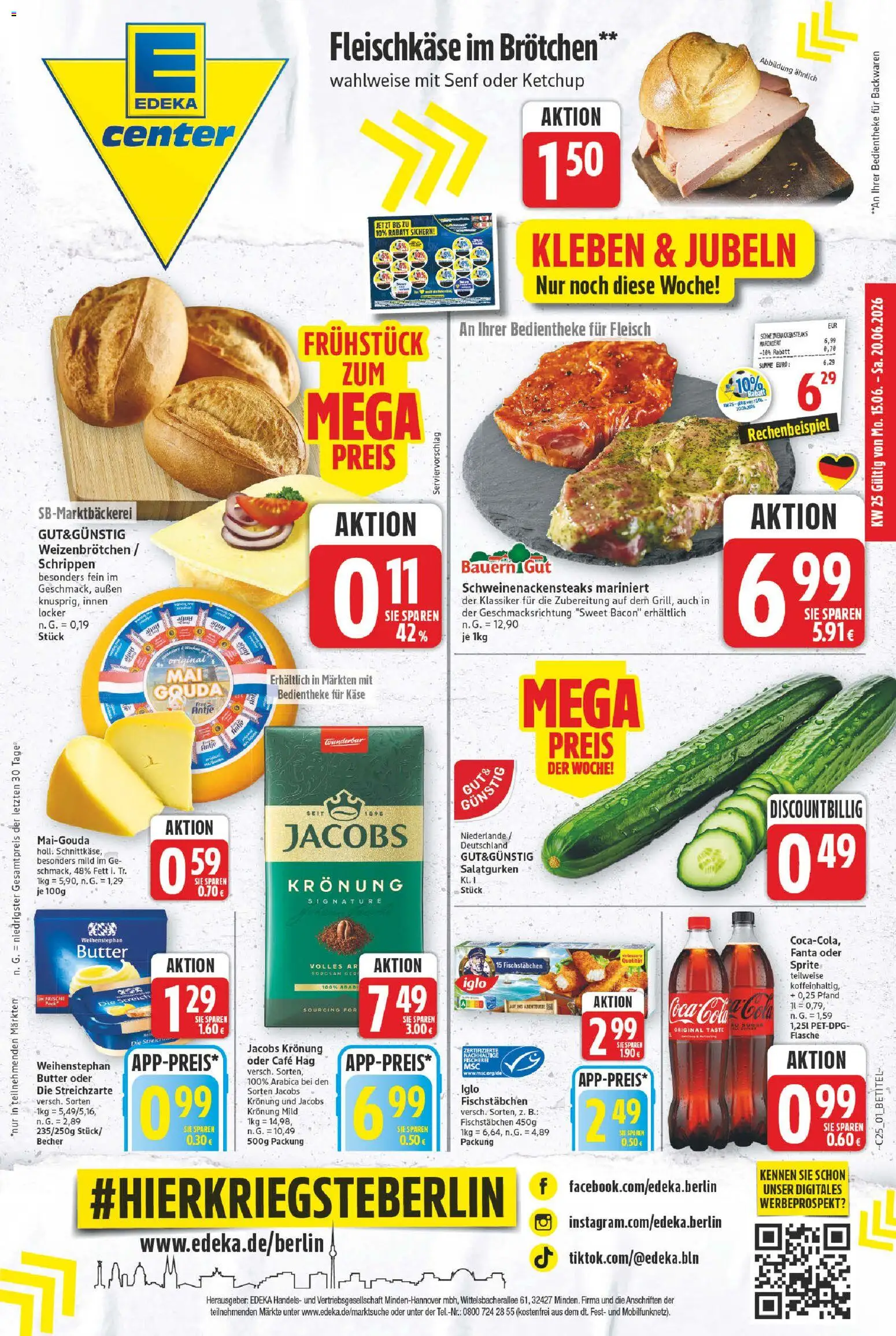 E center Prospekt – gültig ab 15.06.2026 | Seite: 1 | Produkte: Sprite, Butter, Iglo, Fischstabchen