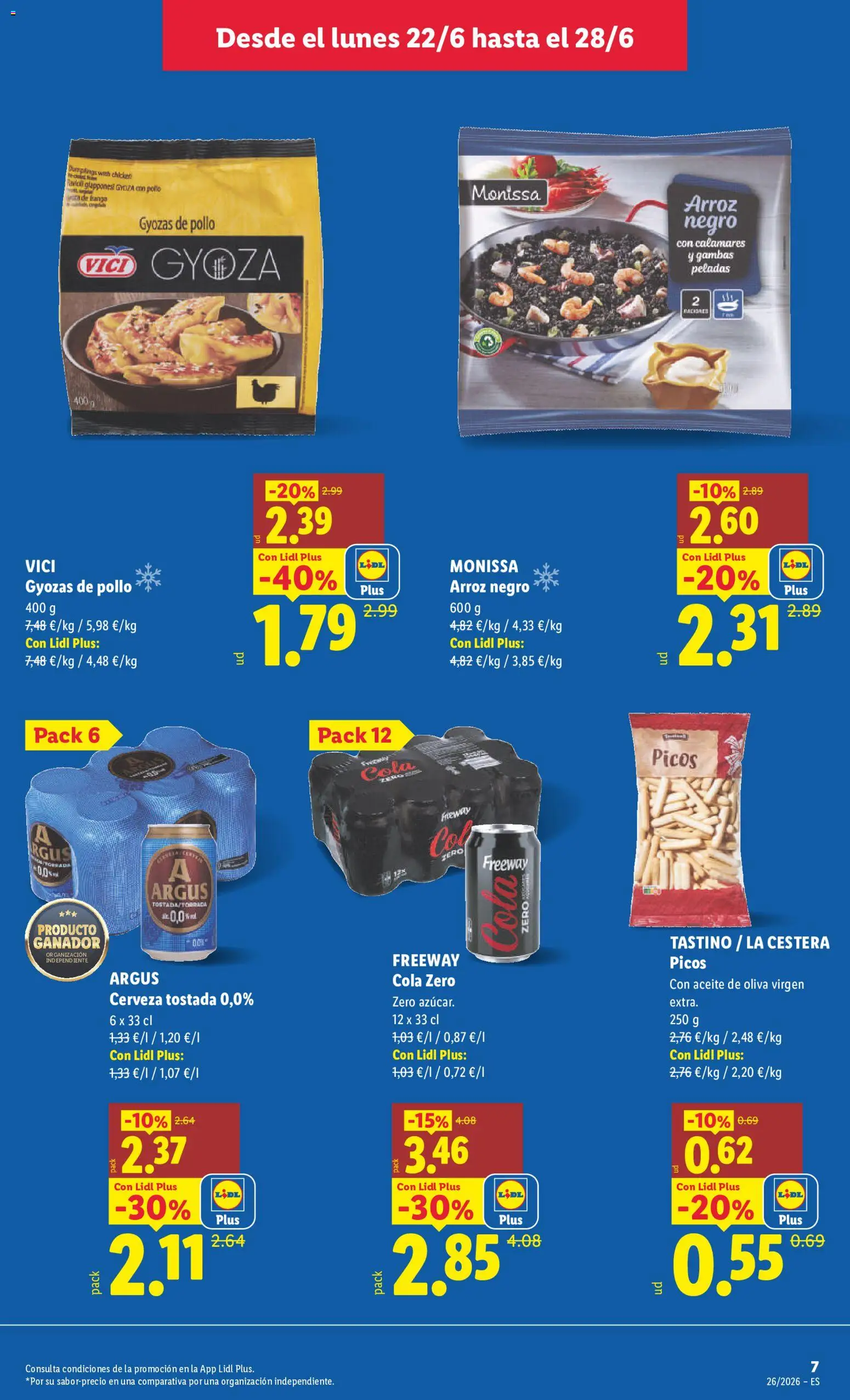 Lidl folleto │ válido desde el 22.06.2026 | Página: 7 | Productos: Calamares, Cerveza, Arroz, Aceite de oliva
