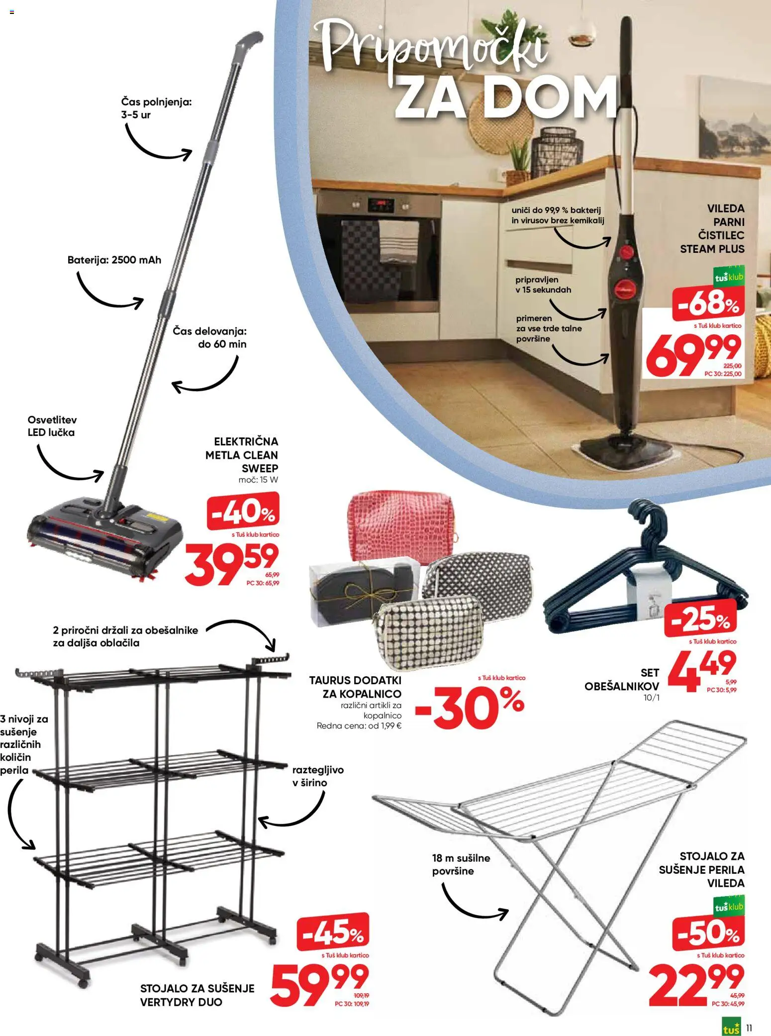 Novi Tuš katalog ponudbe – veljaven od 16.09.2026 | Stran: 11 | Izdelki: Baterija, Oblacila, Parni čistilec