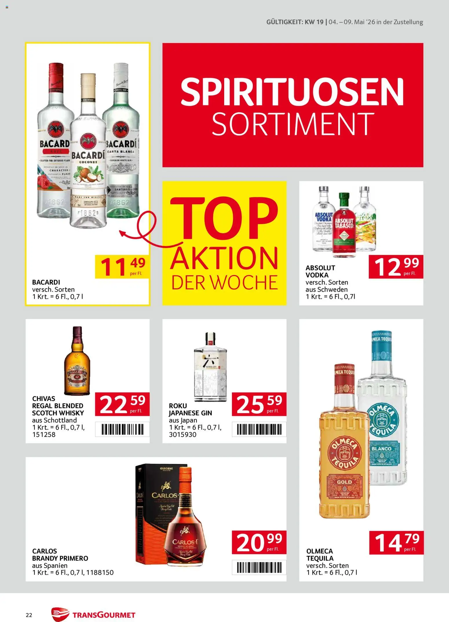 Transgourmet Zustellaktion gültig ab 04.05.2026 | Seite: 22 | Produkte: Gin, Regal