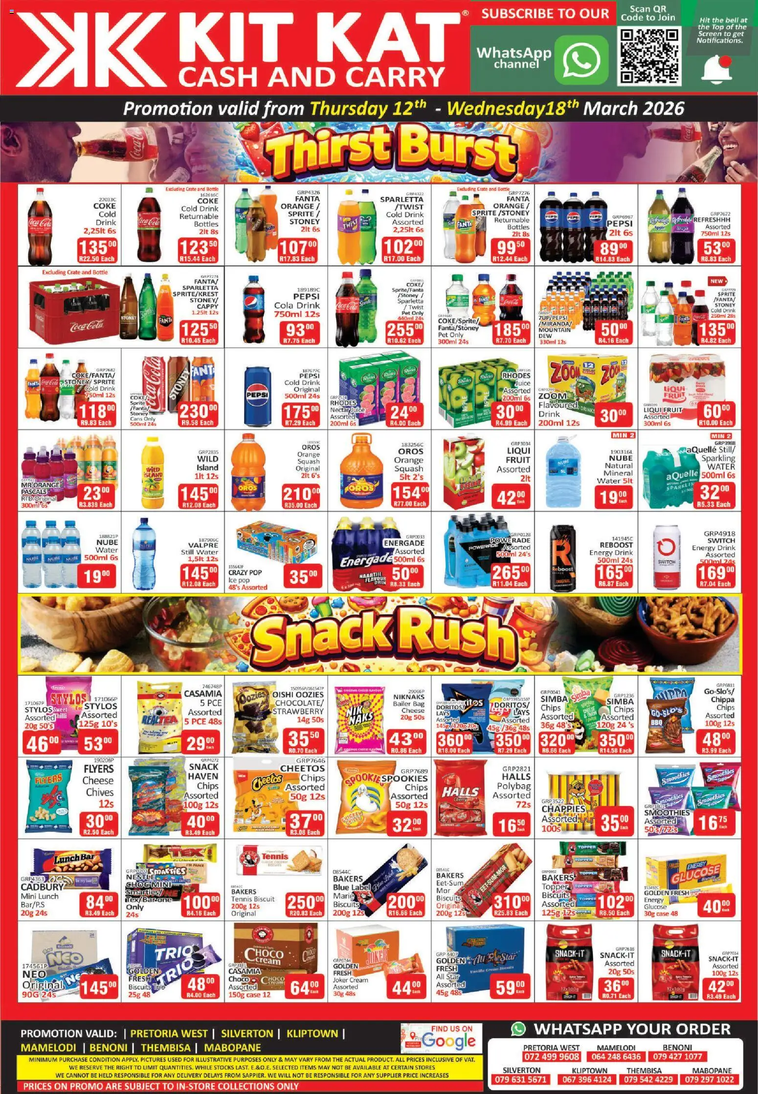 New KIT KAT Cash & Carry catalogue – valid from 12.03.2026 | Page: 2 | Products: Squash, Juice, Cream, Water