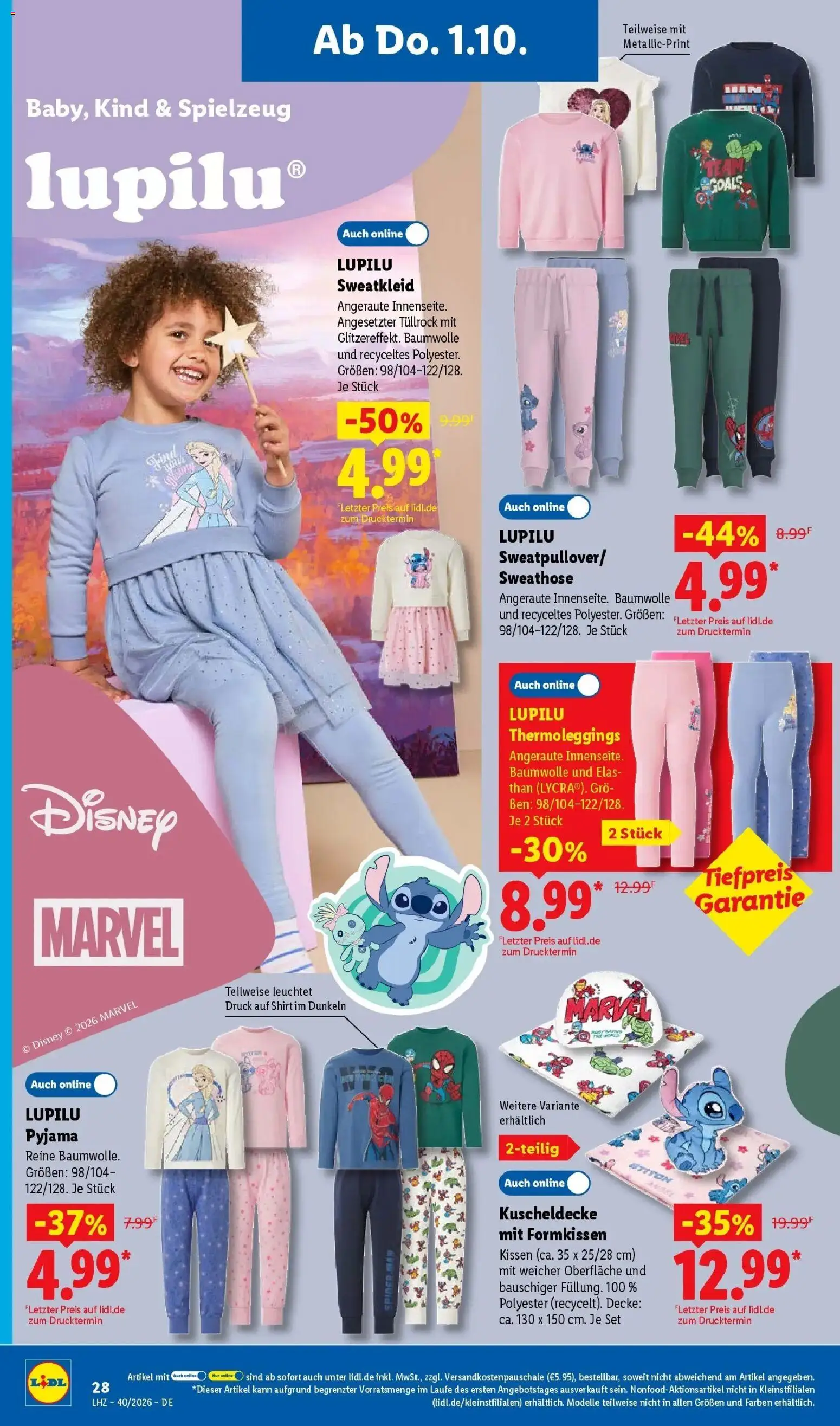 Lidl Prospekt Künzell (ab 28.09.2026) zum Blättern » Angebote | Seite: 44 | Produkte: Shirt, Sweathose, Decke, Pyjama