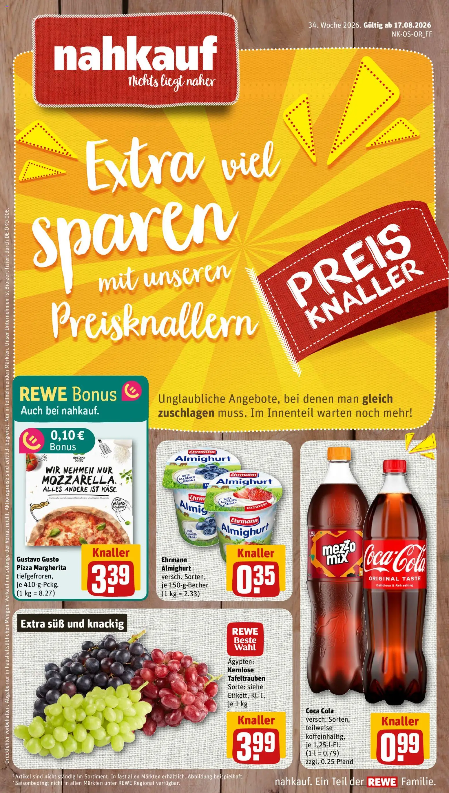 Nahkauf Prospekt – gültig ab 17.08.2026 | Seite: 1 | Produkte: Gustavo gusto, Coca cola, Ehrmann almighurt, Cola