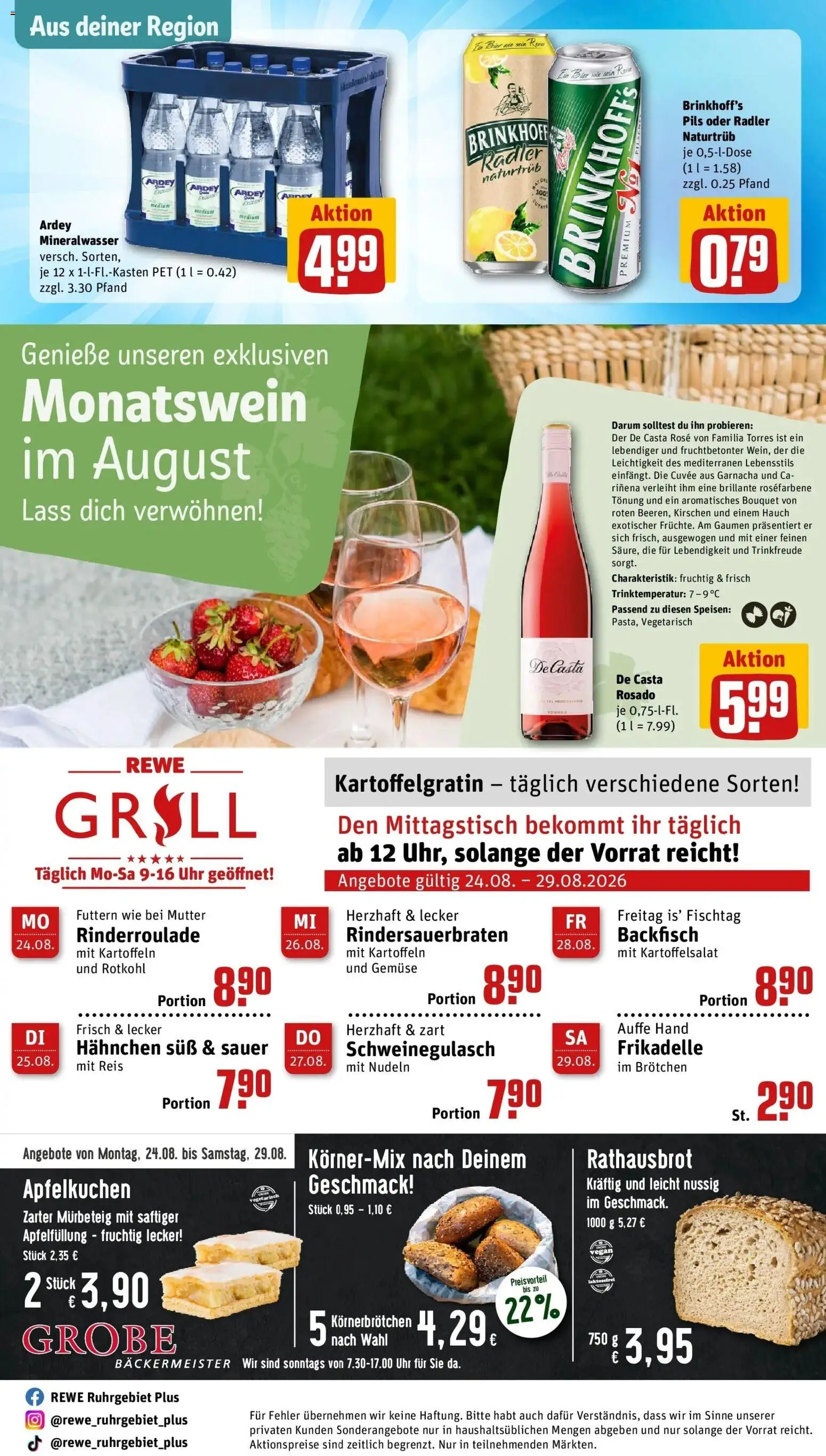 REWE Prospekt ab 24.08.2026 zum Blättern » Angebote | Seite: 26 | Produkte: Schweinegulasch, Bier, Radler, Reis
