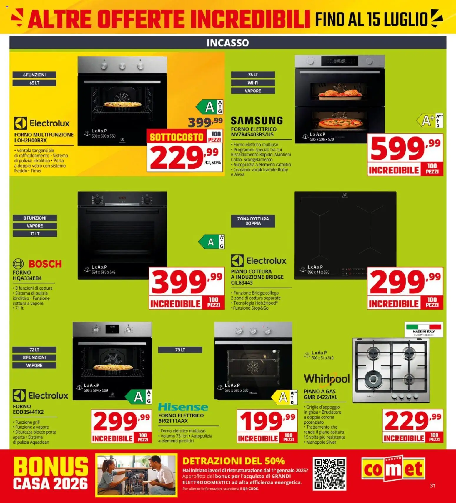 Volantino Comet del 03/07/2026 | Pagina: 31 | Prodotti: Piano cottura, Forno, Forno elettrico, Samsung