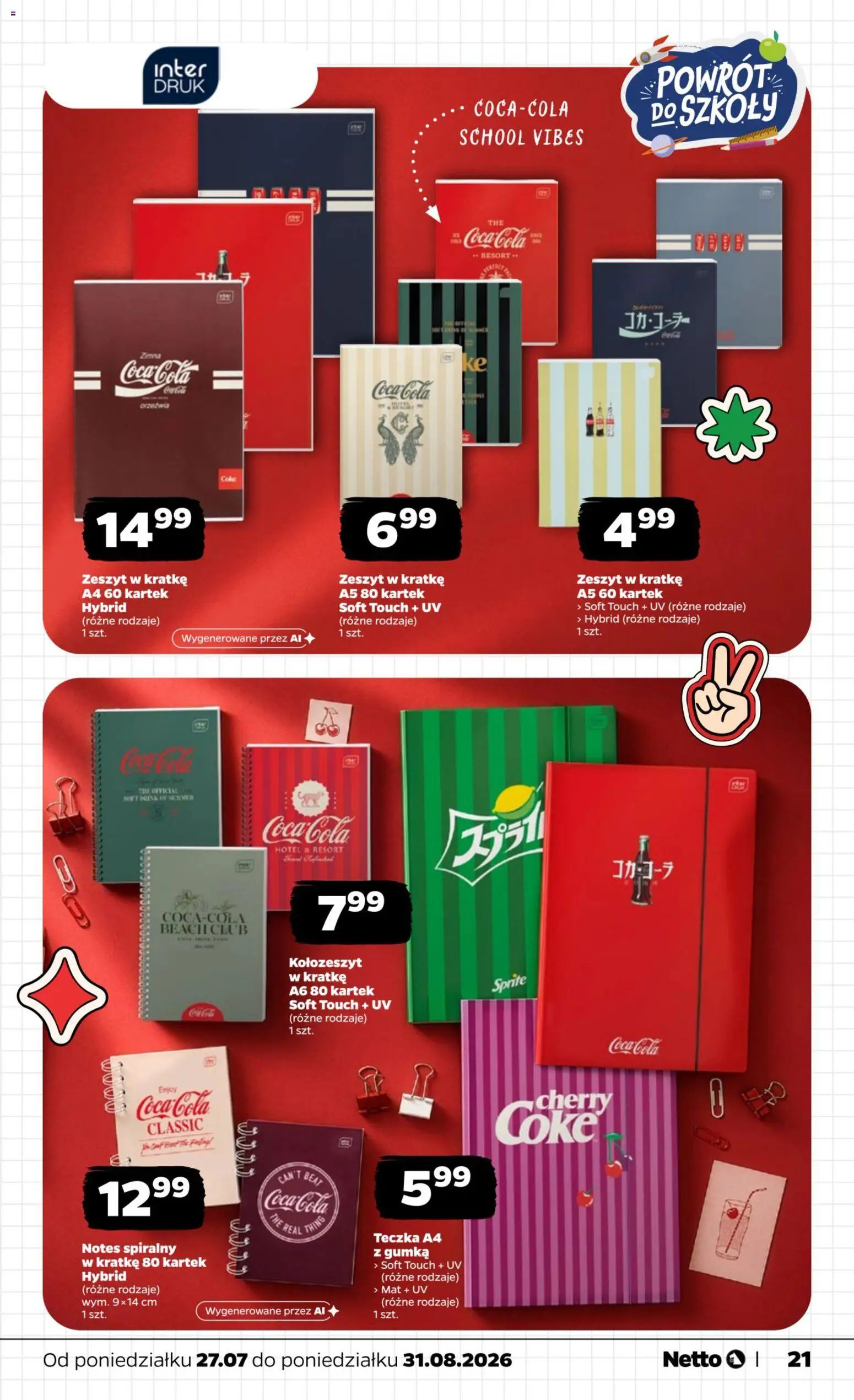 Netto gazetka - Powrót do szkoły od 27.07.2026 | Strona: 21 | Produkty: Notebook, Zeszyt, Sprite, Coca cola