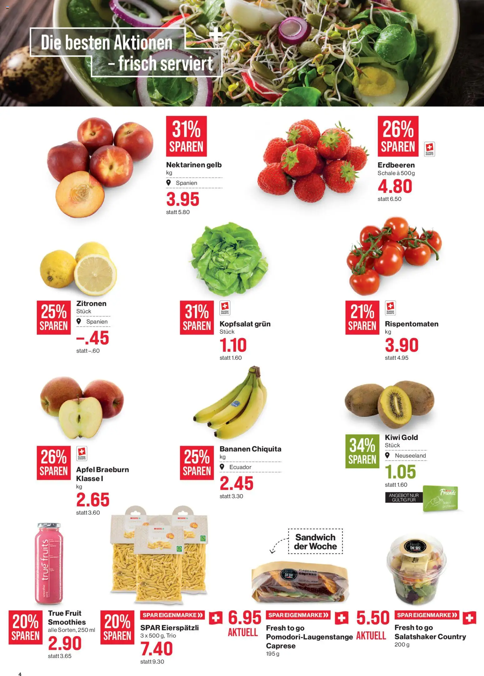 SPAR - SPAR Handels AG – gültig ab 28.05.2026 | Seite: 4 | Produkte: Nektarinen, Bananen, Erdbeeren, Kiwi