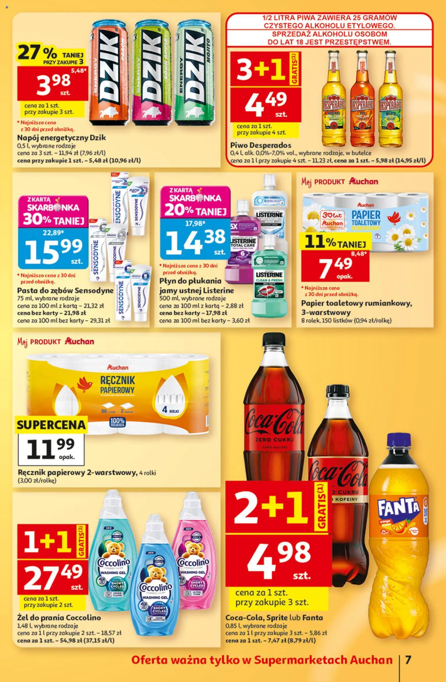 Auchan gazetka - 30 Lat Hipermarket od 13.08.2026 | Strona: 7 | Produkty: Mojito, Listerine, Pasta, Piwo