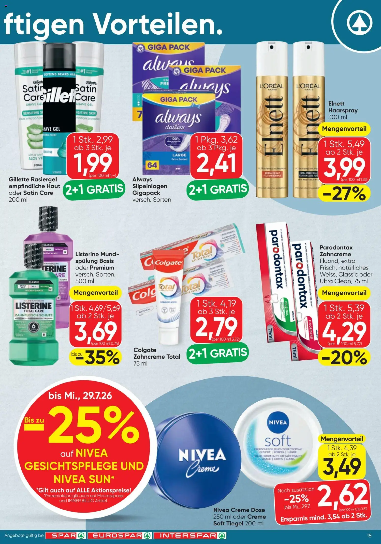 Spar - Flugblatt gültig ab 23.07.2026 | Seite: 15 | Produkte: Spülung, Haarspray, Creme, Zahnpasta