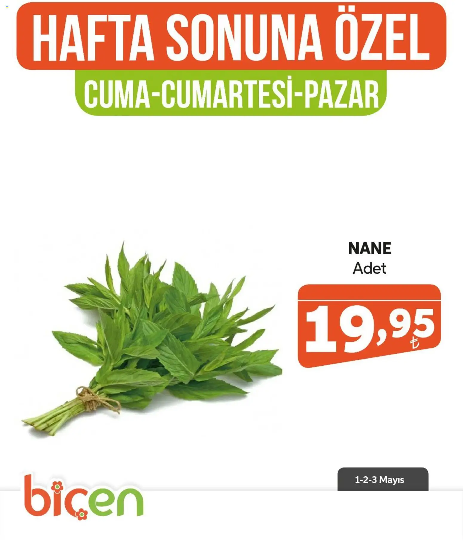 Biçen Market Hafta Sonuna Özel - Sebze İndirimi - 01.05.2026 tarihinden itibaren geçerlidir | Sayfa: 12 | Ürünler: Nane
