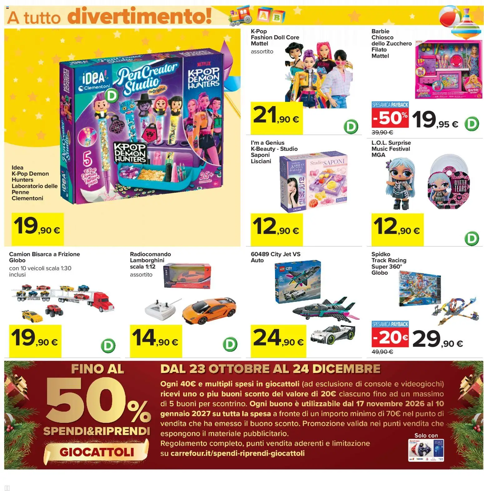 Volantino Carrefour del 23/10/2026 | Pagina: 38 | Prodotti: Giocattoli, Zucchero, The, Penne