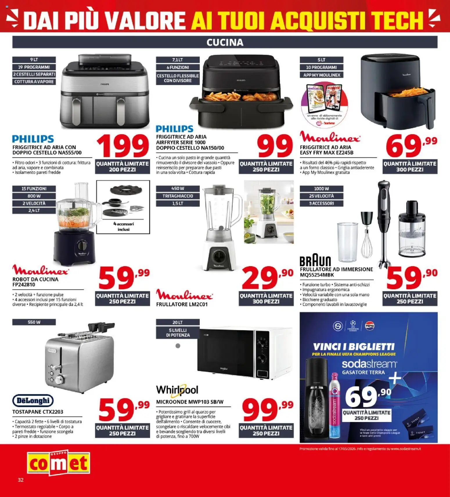 Volantino Comet del 05.03.2026 | Pagina: 32 | Prodotti: Friggitrice ad aria, Lavastoviglie, Pinze, Pepsi