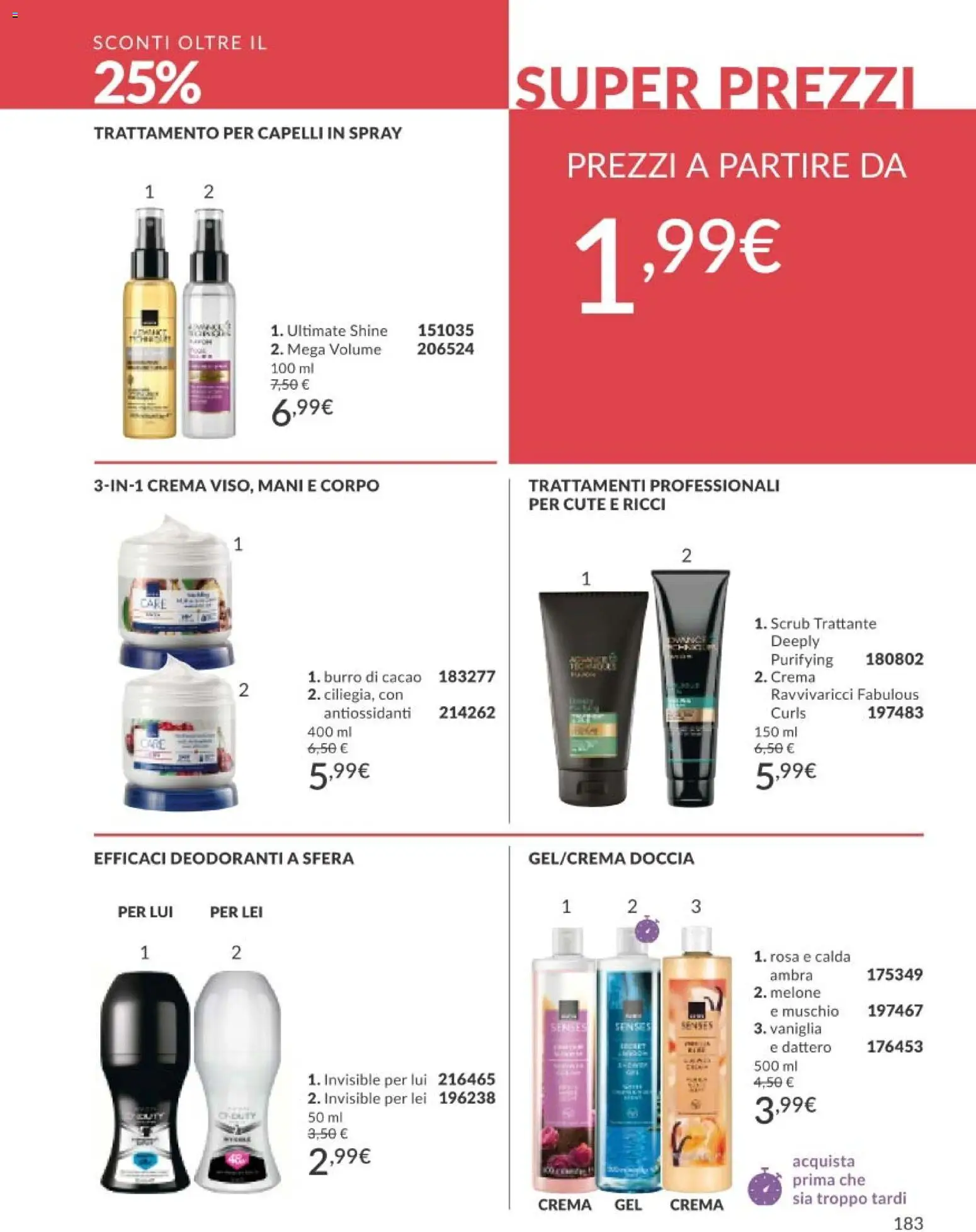 Volantino Avon del 01.05.2026 | Pagina: 183 | Prodotti: Crema, Burro, Cacao, Doccia