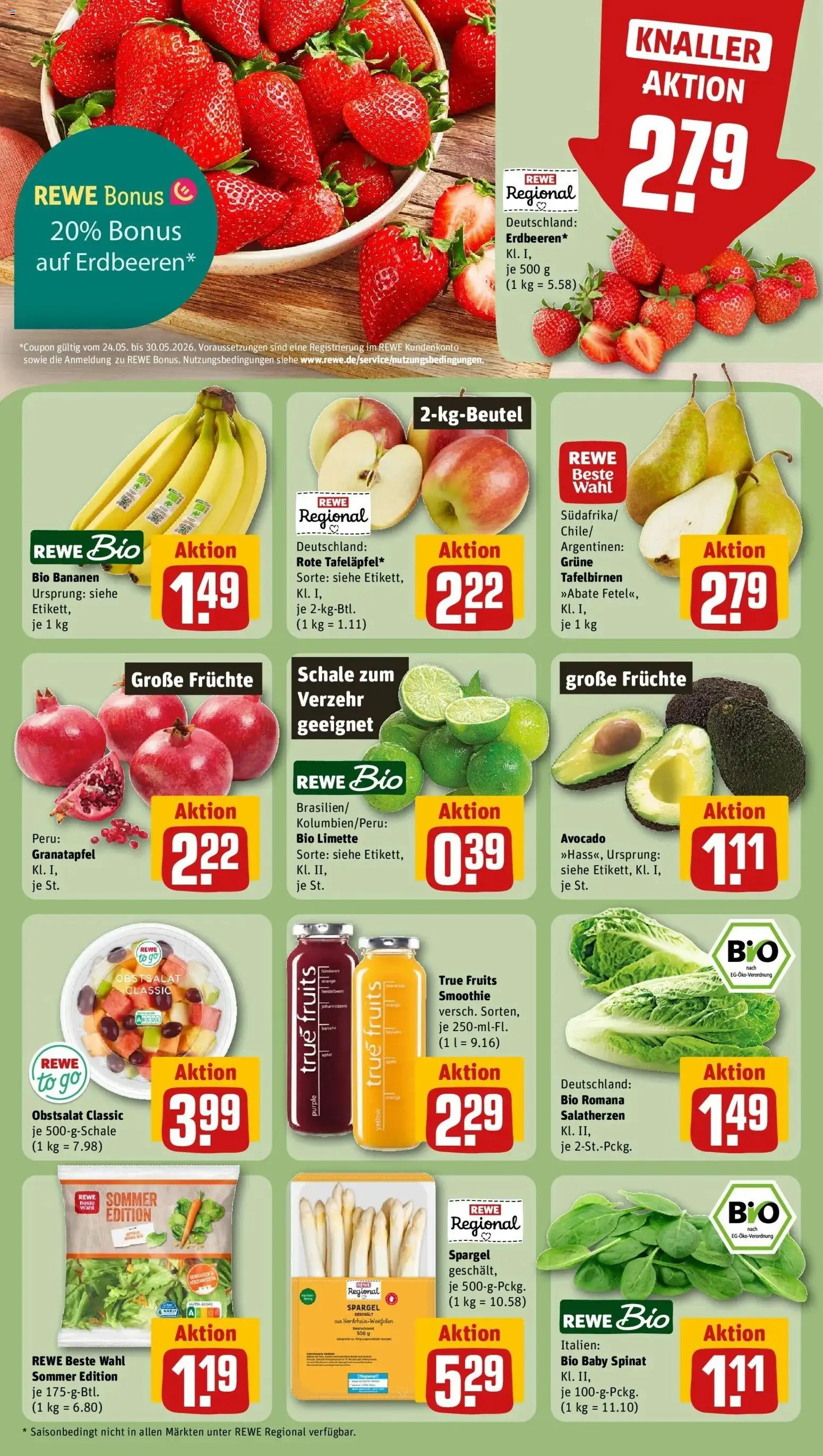 Rewe Prospekt Essen / Stoppenberg – gültig ab 26.05.2026 | Seite: 4 | Produkte: Granatapfel, Bananen, Spargel, Limette
