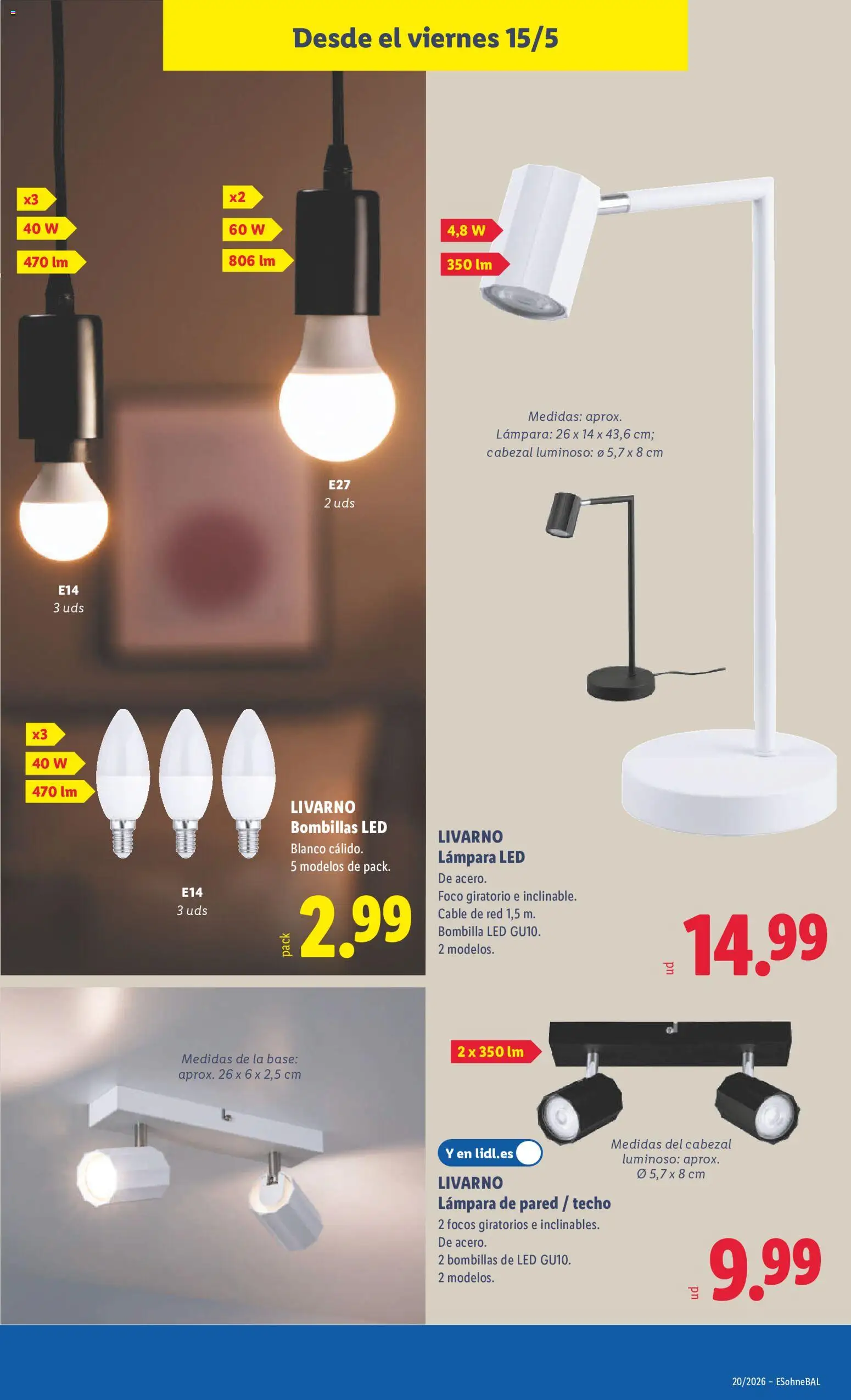 Lidl folleto de bazar │ válido desde el 11.05.2026 | Página: 37 | Productos: Lámpara de pared, Cable, Bombilla, Lámpara