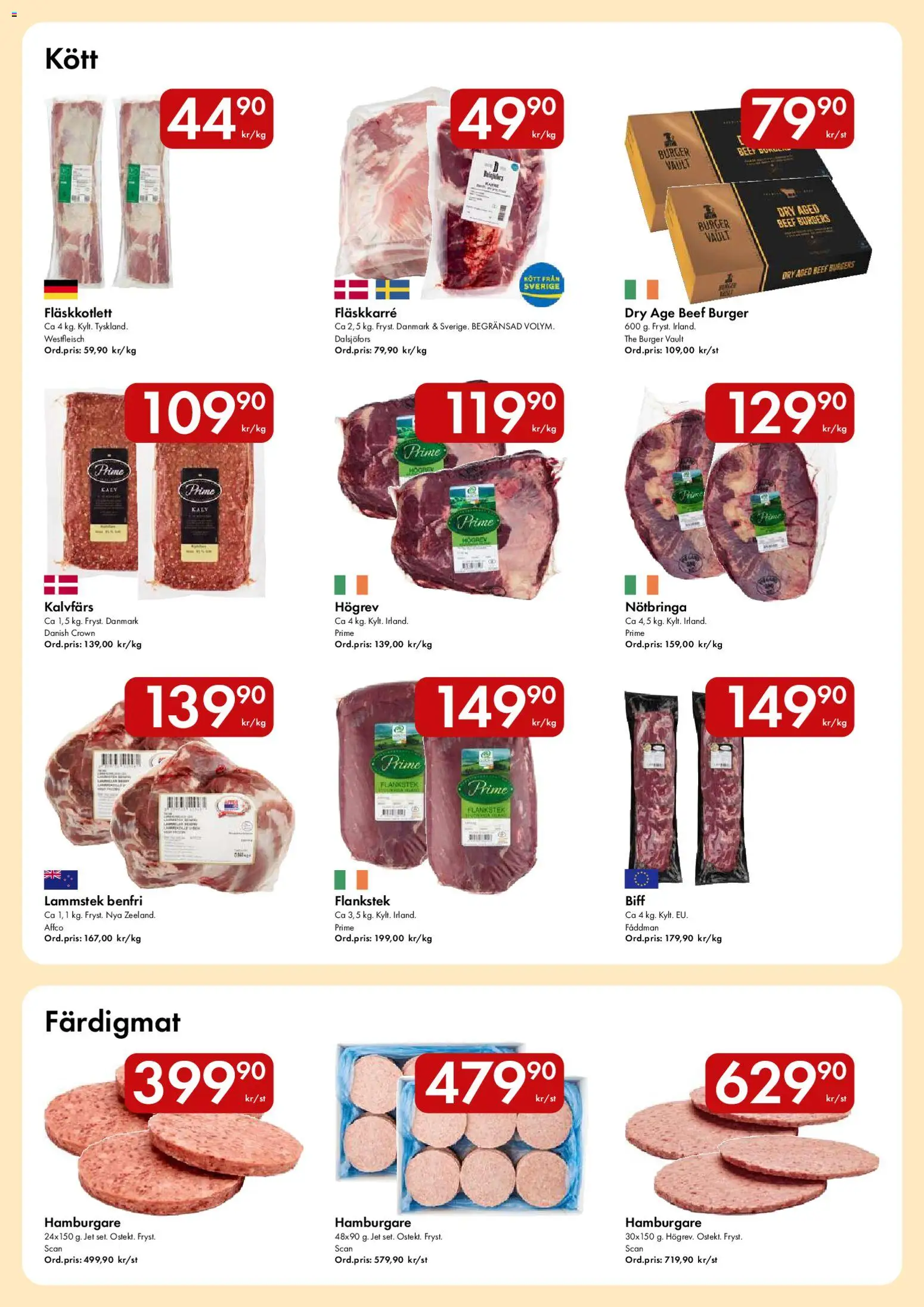 Snabbgross reklamblad aktuell från 10/08/2026 | Sida: 2 | Produkter: Benfri flankstek, Hamburgare, Fläskkarré, Kött