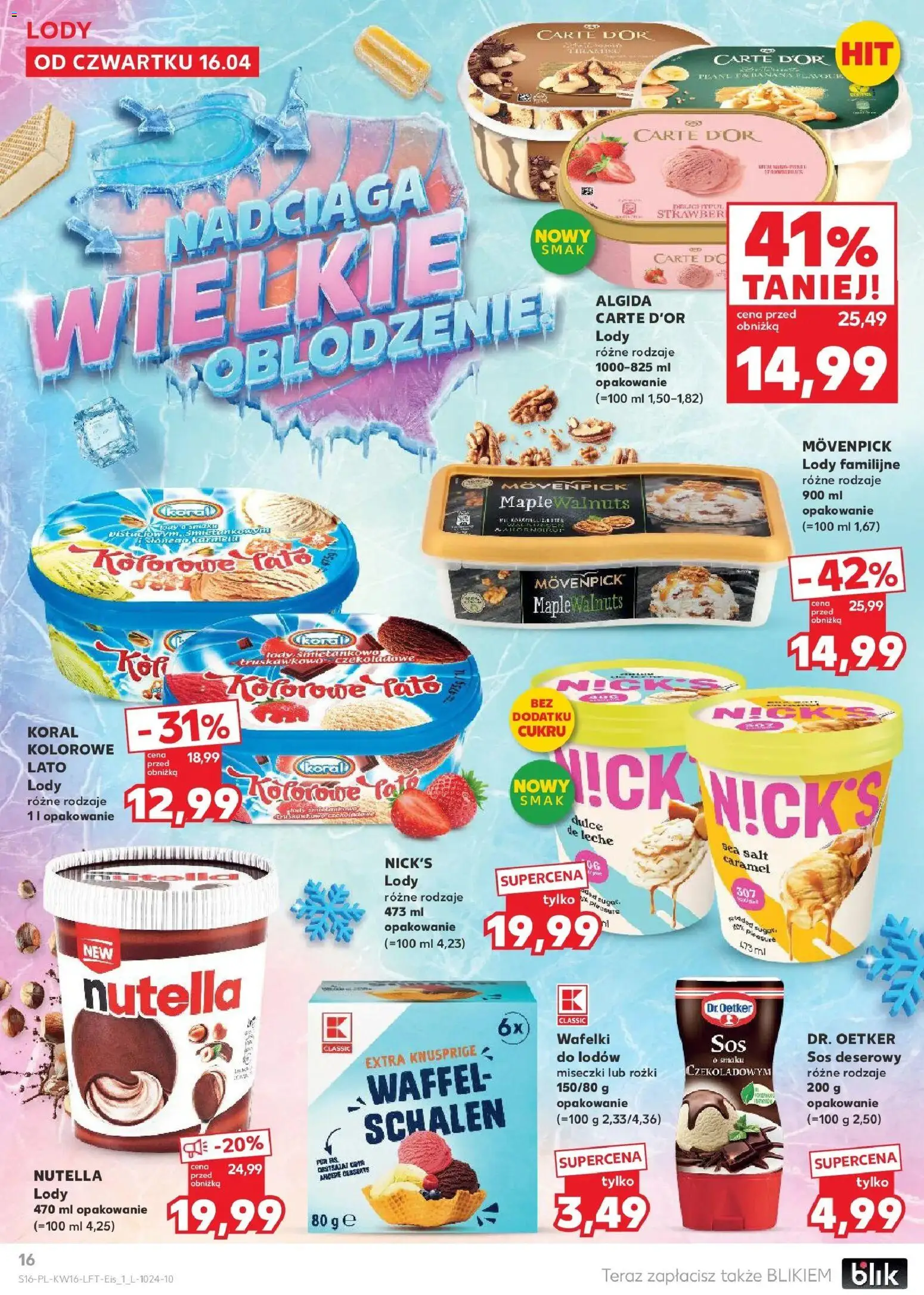 Kaufland gazetka od 16.04.2026 | Strona: 16 | Produkty: Nutella, Wafelki, Lody, Sos