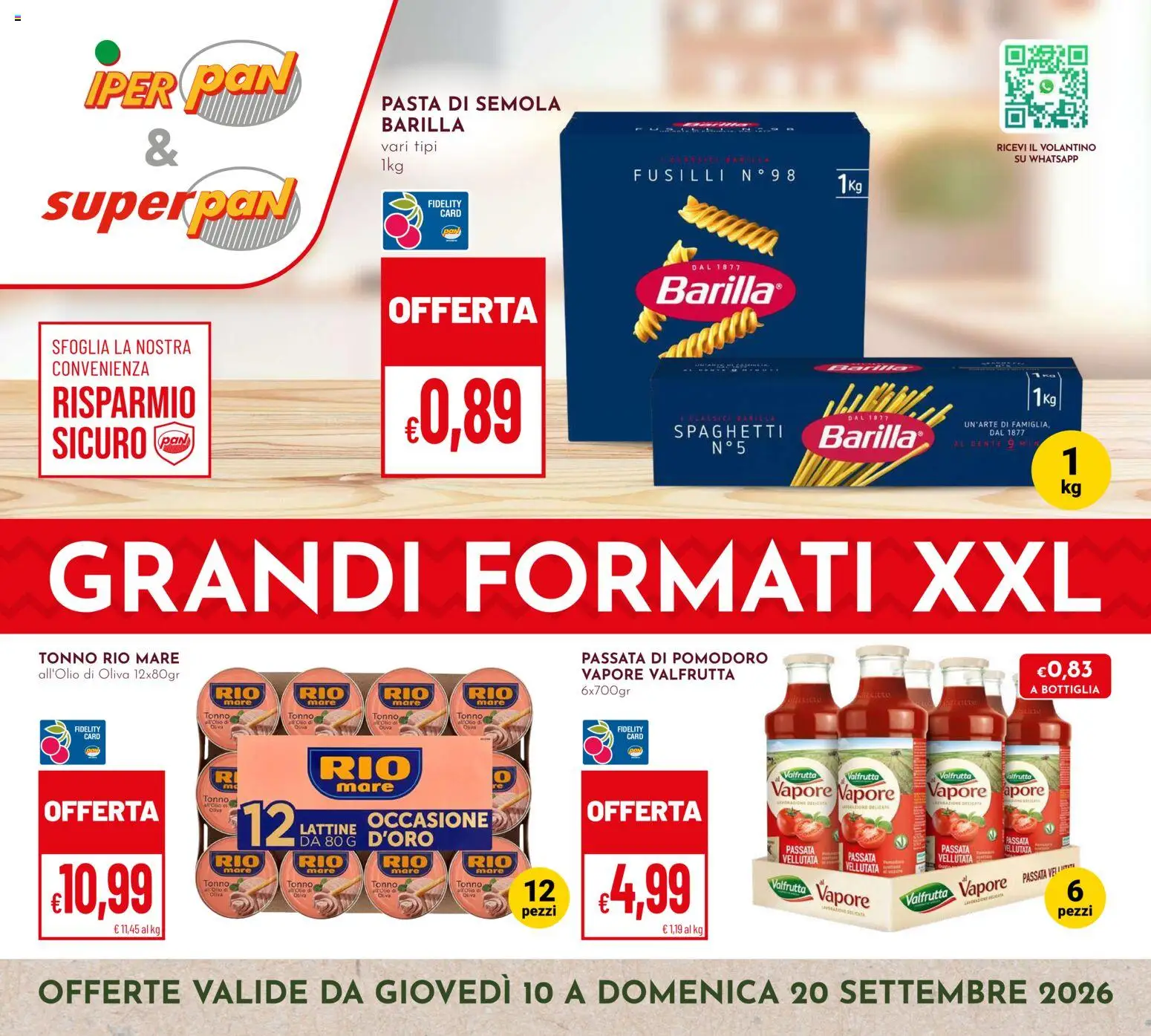 Volantino Pan del 10/09/2026 | Pagina: 1 | Prodotti: Pasta, Semola, Spaghetti, Bottiglia