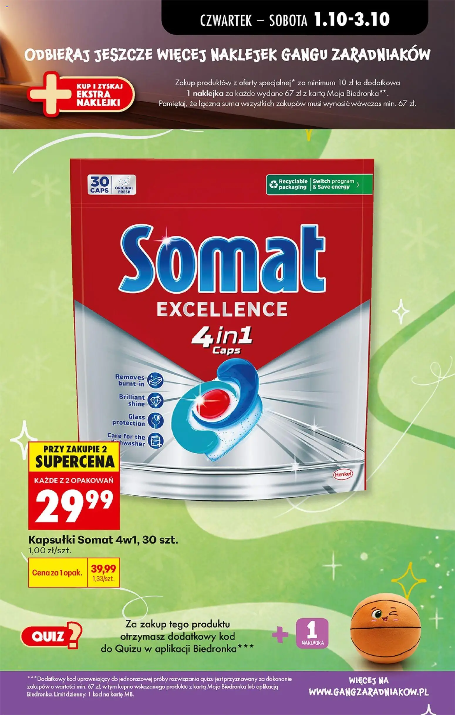 Biedronka gazetka od czwartku od 01.10.2026 | Strona: 19 | Produkty: Karta, Naklejki, Detergent, Kapsułki do zmywarki