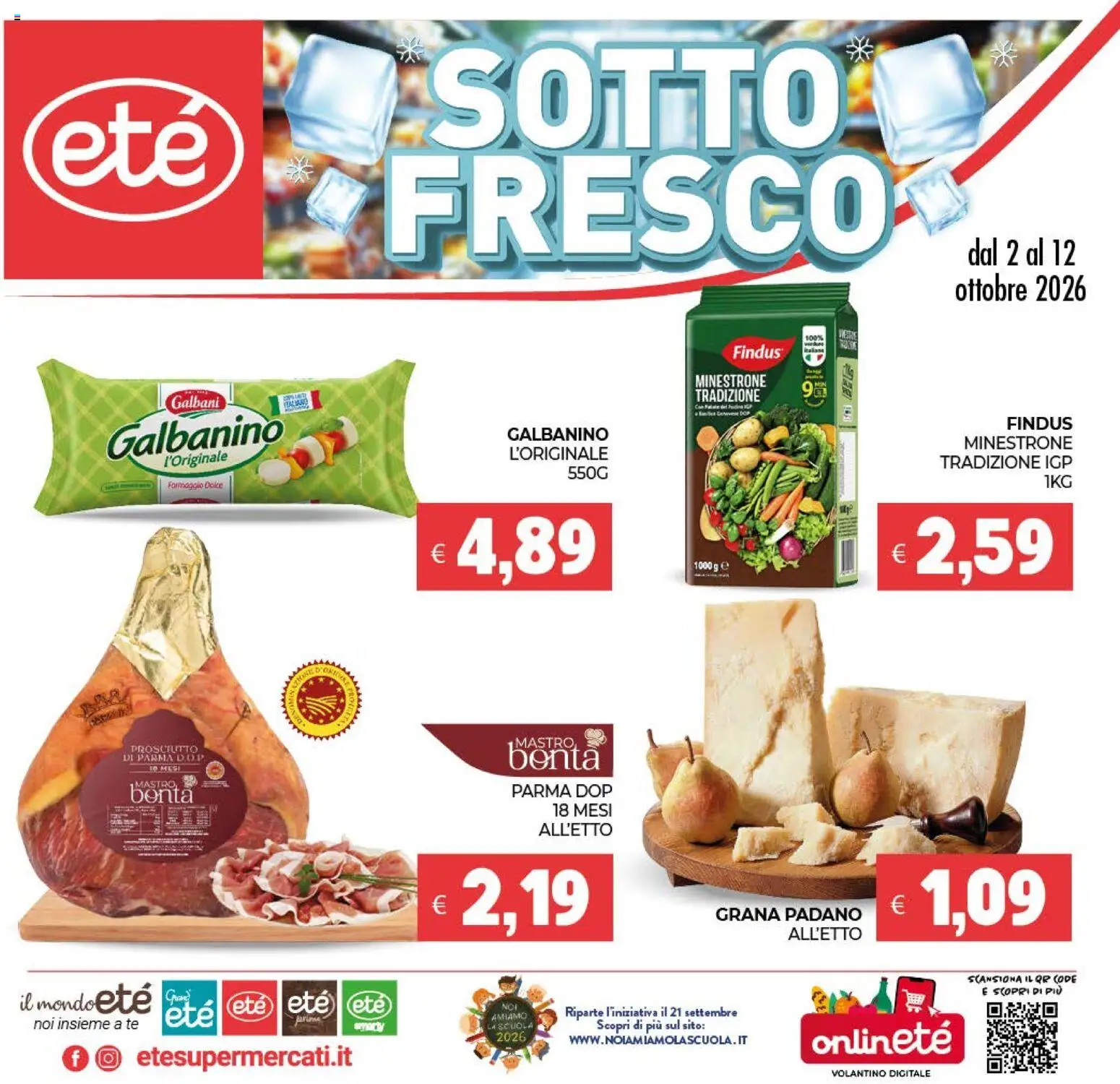 Volantino Eté del 02/10/2026 | Pagina: 1 | Prodotti: Minestrone, Tè, Formaggio, Prosciutto