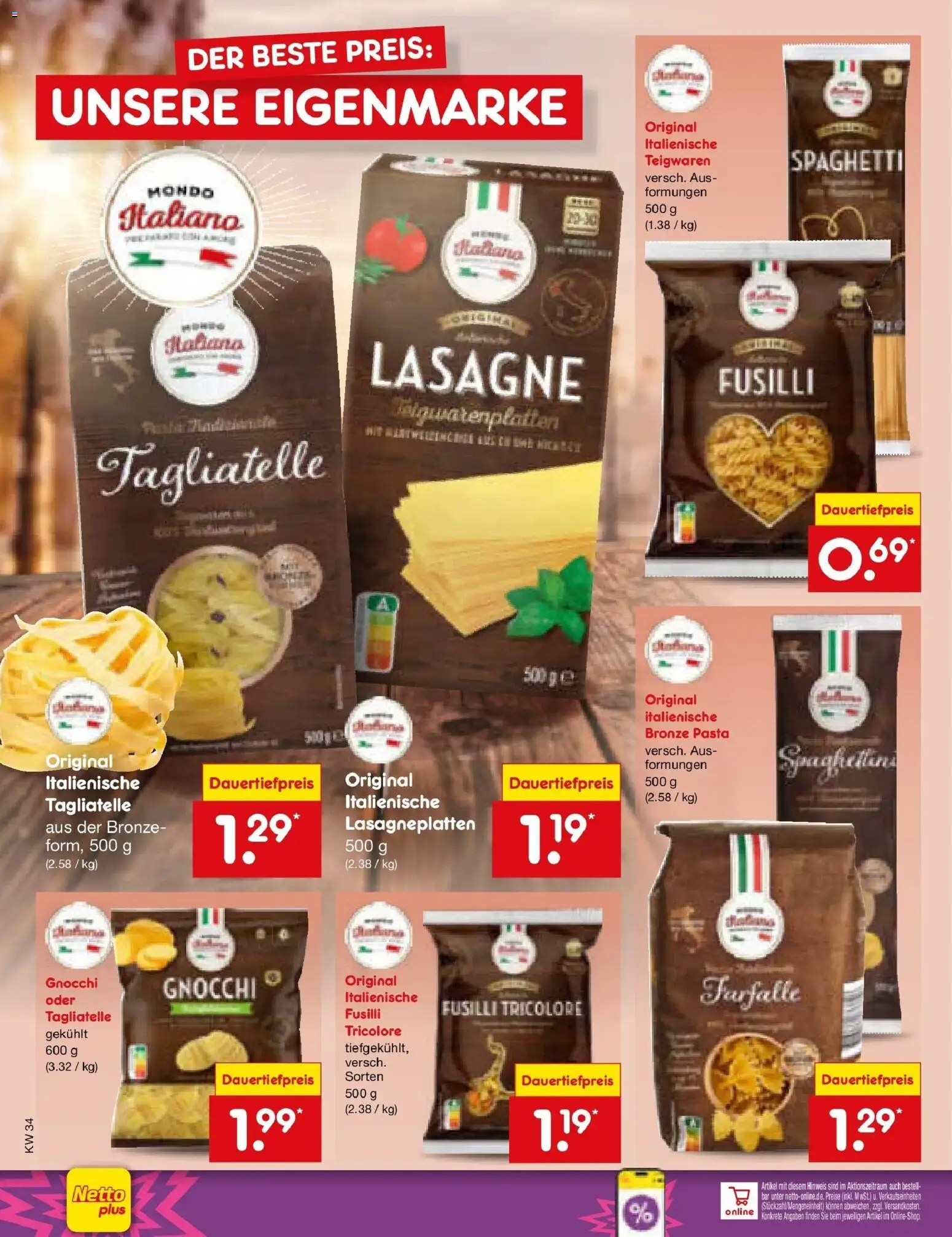 Netto Marken-Discount Prospekt Oberhaid – gültig ab 17.08.2026 | Seite: 14 | Produkte: Gnocchi, Spaghetti, Lasagne, Pasta