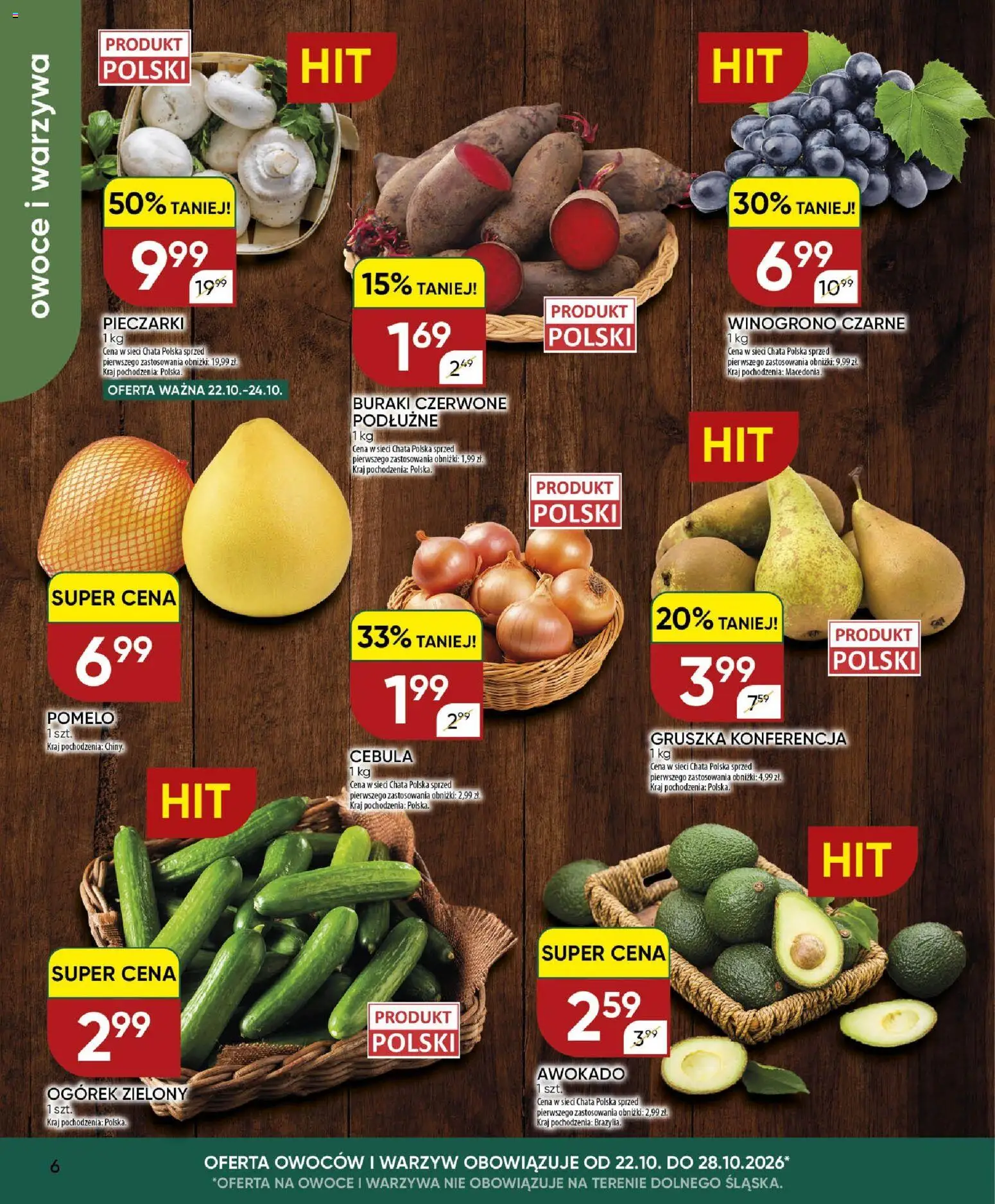 Chata Polska gazetka od 22.10.2026 | Strona: 6 | Produkty: Pomelo, Buraki, Buraki czerwone, Awokado