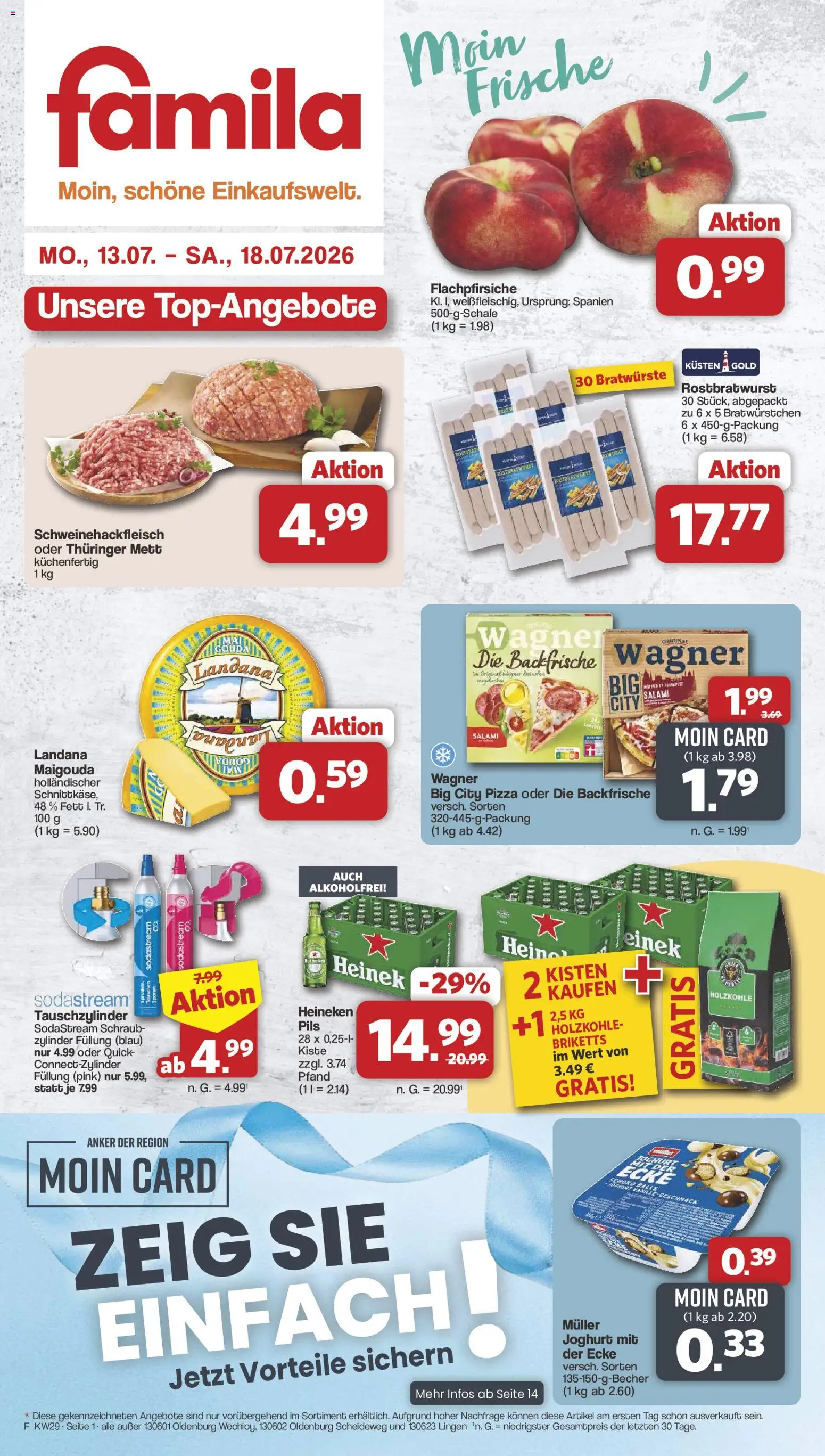 Famila Nordwest Prospekt – gültig ab 13.07.2026 | Seite: 1 | Produkte: Gouda, Vanille, Salami, Pizza