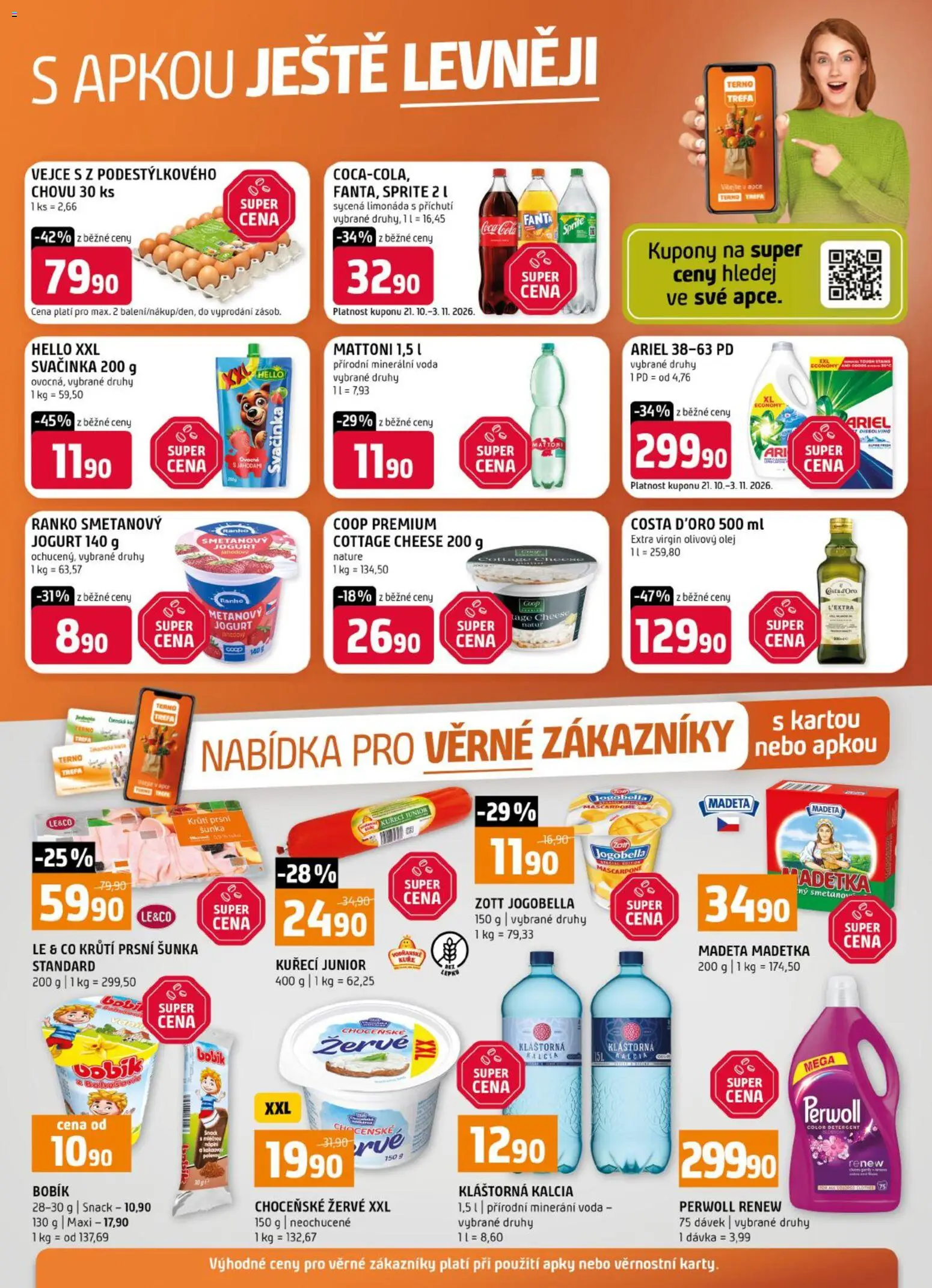 Terno leták - Nabídka pro věrné zákazníky od 21.10.2026 | Strana: 1 | Produkty: Jogurt, Šunka, Perwoll, Jogobella