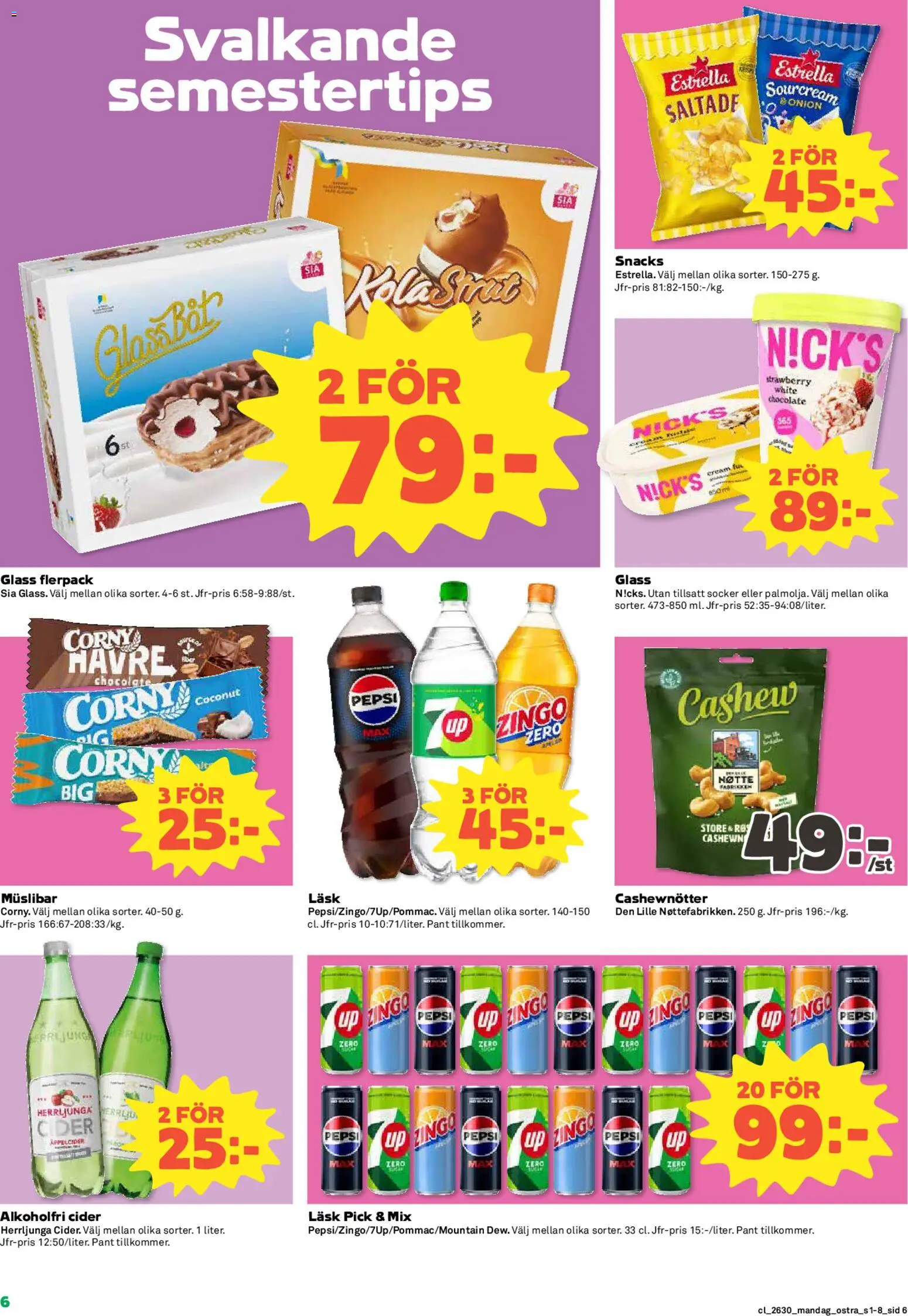 Coop Daglivs reklamblad aktuell från 20/07/2026 | Sida: 6 | Produkter: Zingo, Cashewnötter, Pepsi, Glass