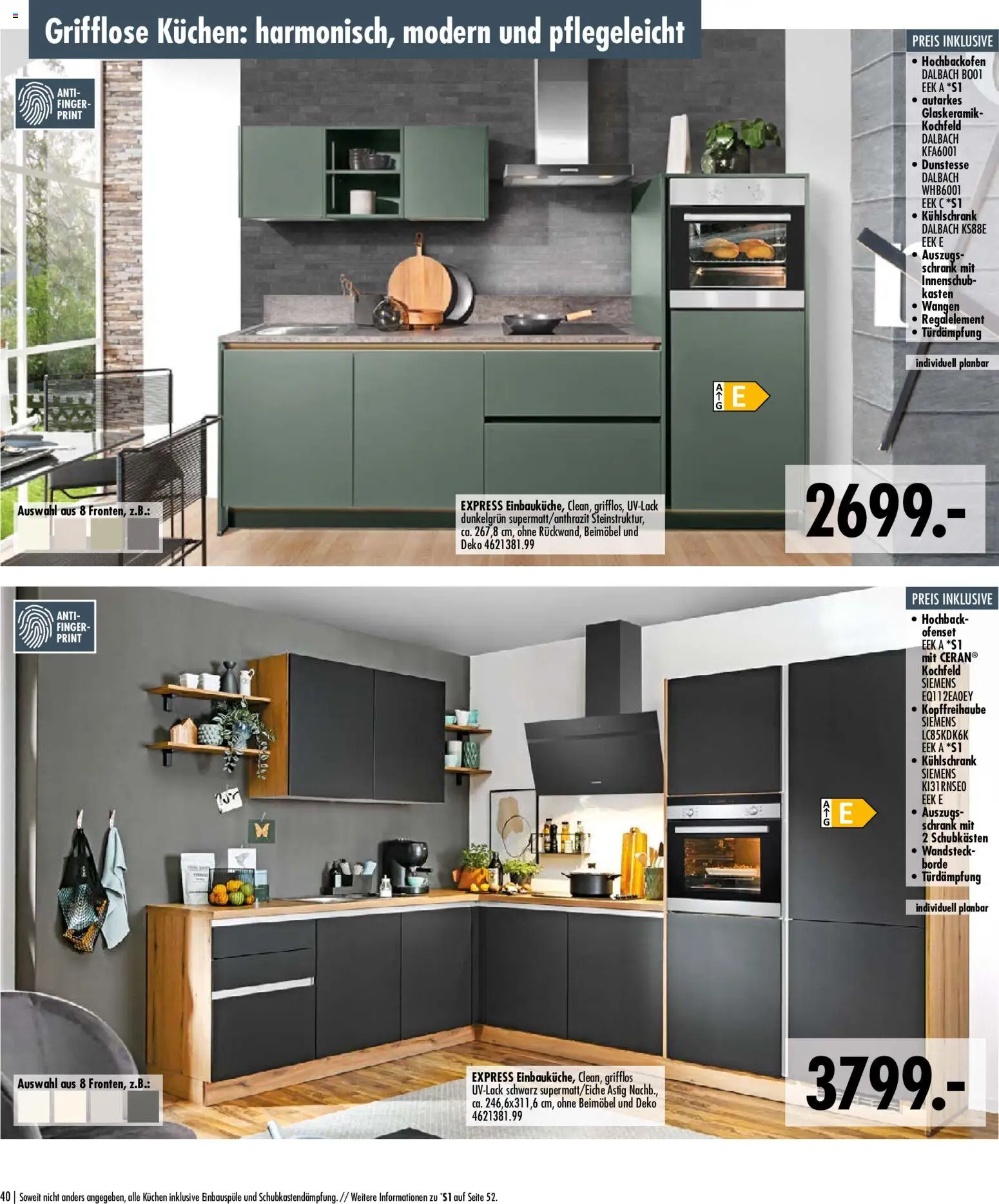 SB Möbel Boss Küchenkatalog 2026 – gültig ab 09.04.2026 | Seite: 40 | Produkte: Siemens, Schrank, Kühlschrank, Kochfeld