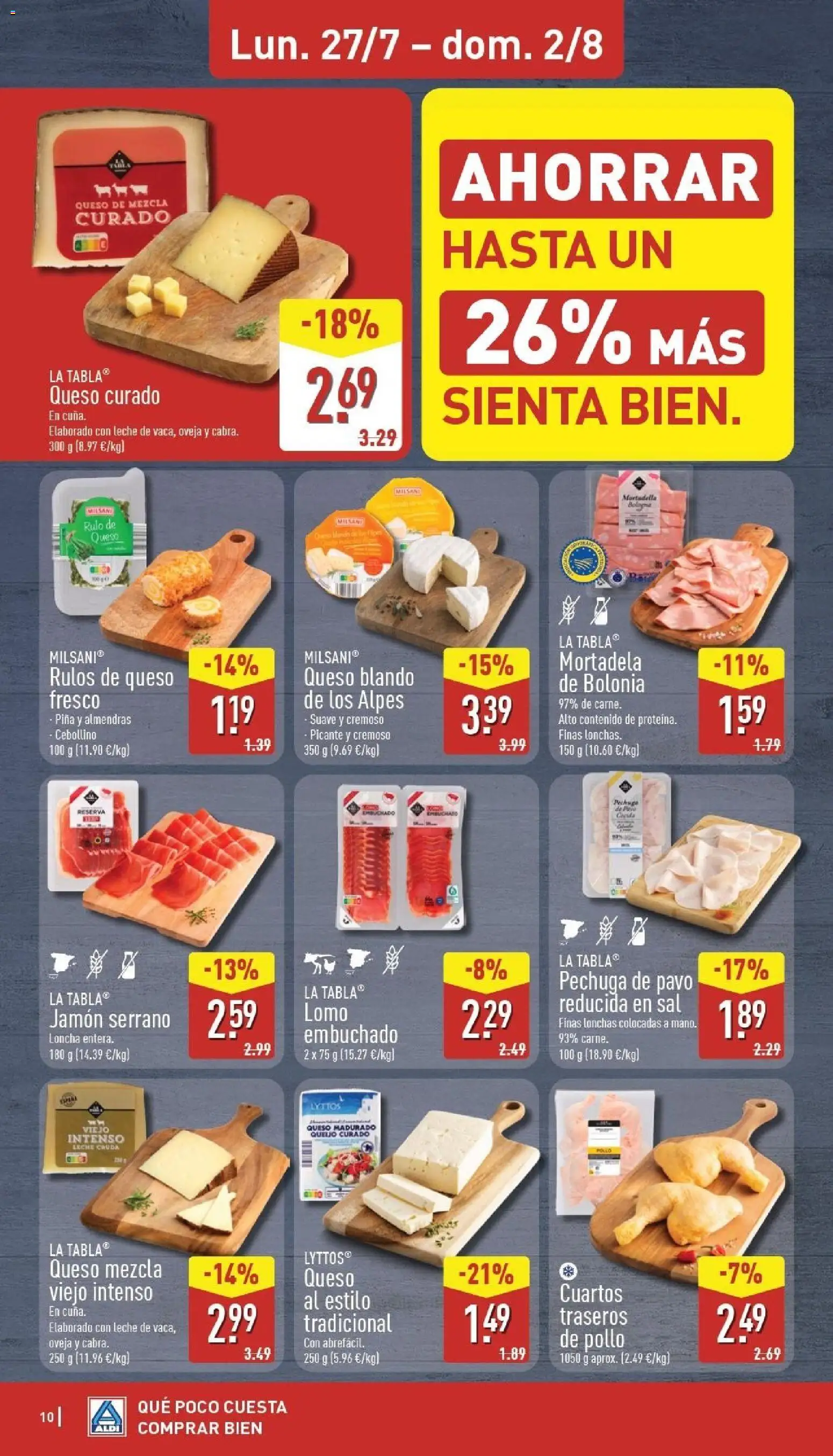 Aldi folleto Canarias │ válido desde el 27/07/2026 | Página: 10 | Productos: Leche, Queso fresco, Piña, Mortadela